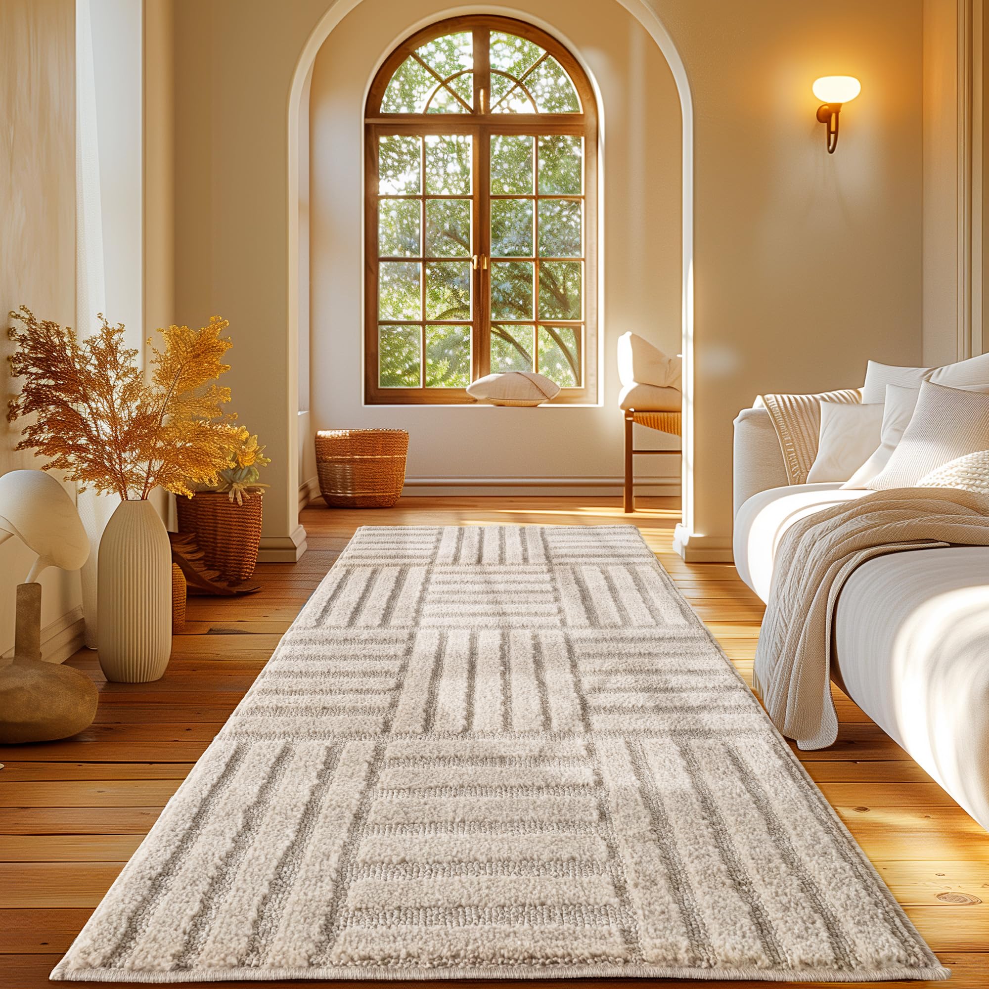 Carpetsale24 Wohnzimmer Teppich Hochflor Skandi Boho Karo Muster Hoch-Tief Struktur Shaggy Langflor Weich Flauschig Strapazierfähig Pflegeleicht Modern für Schlafzimmer