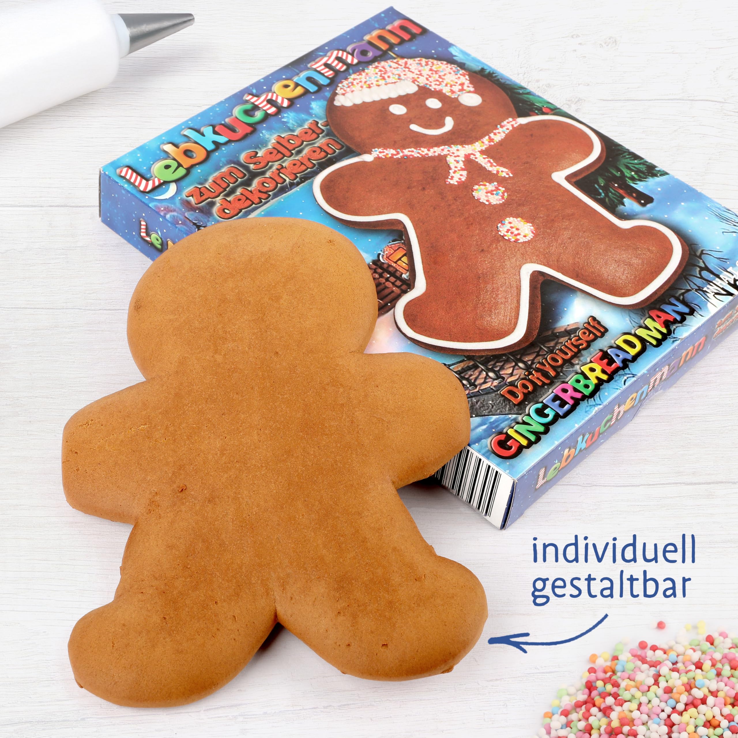 Pertzborn Lebkuchenmann zum Selberdekorieren – 2x 120g essbarer Weihnachtsdeko Spaß mit Nonpareilles – Lebkuchen perfekt als Weihnachten Deko oder Weihnachtsbaumschmuck – Aus Roggen- & Weizenmehl