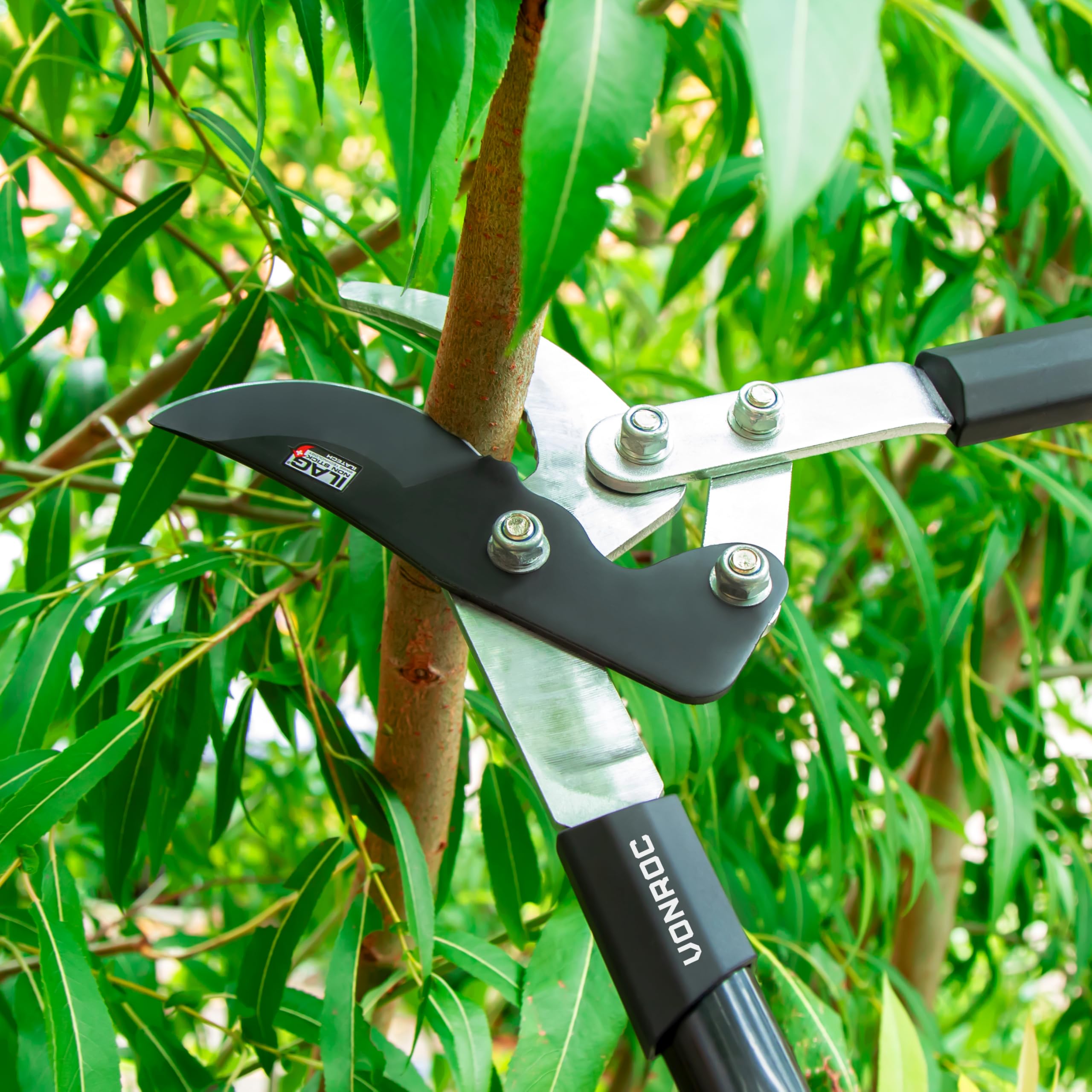 VONROC Sécateur Télescopique de Jardin – Coupe Ø25 mm – Longueur Réglable 63,5-85 cm – Lames Acier Carbone Revêtement Antiadhésif ILAG – Coupe-Branches pour Bois Frais