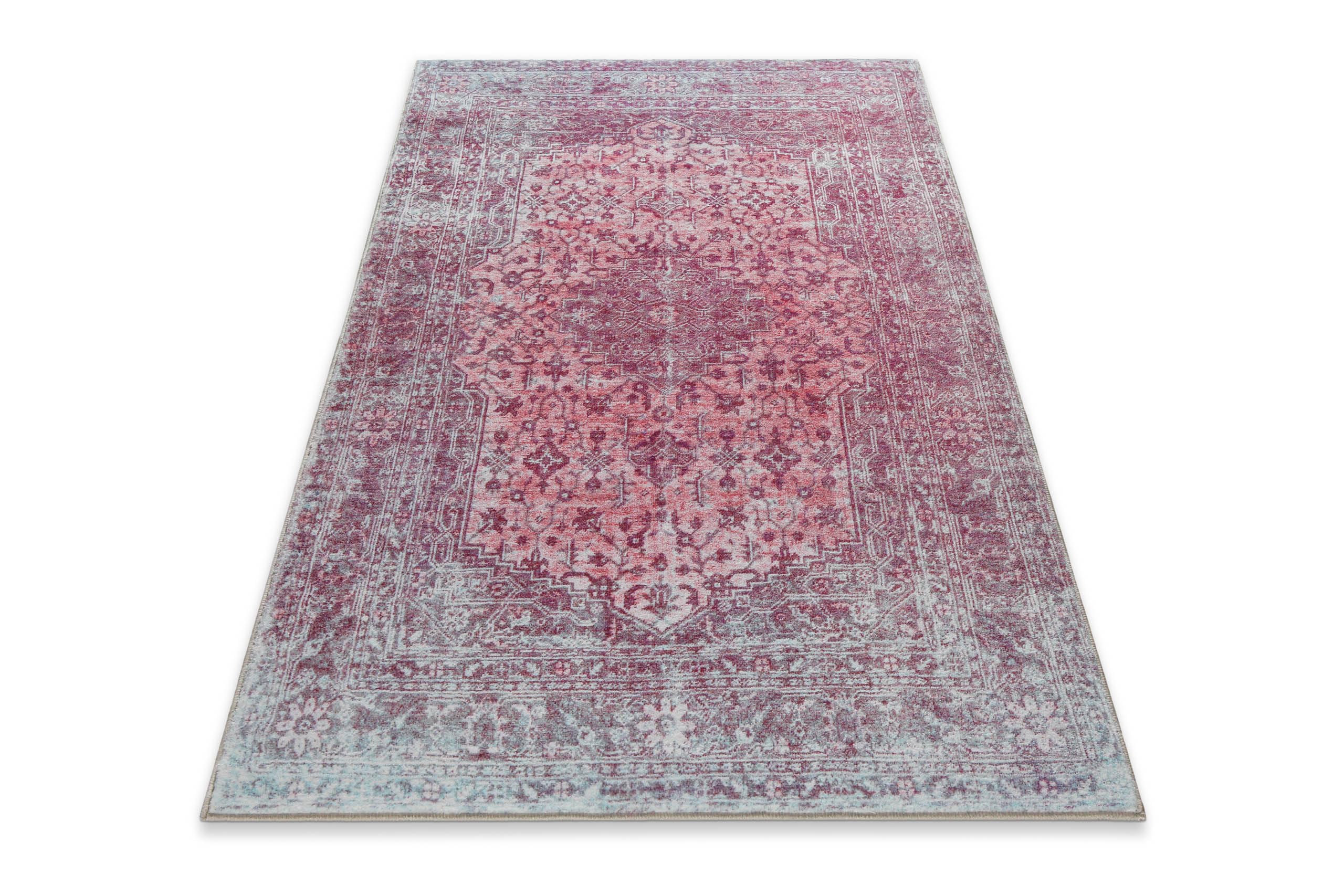 Wecon Home Badteppich Ralph, 80 x 150 cm, Pastell violett | orientalisches Vintage Design, rutschfester TPE-Rücken, waschbar bis 30 °C, OEKO-TEX® zertifiziert