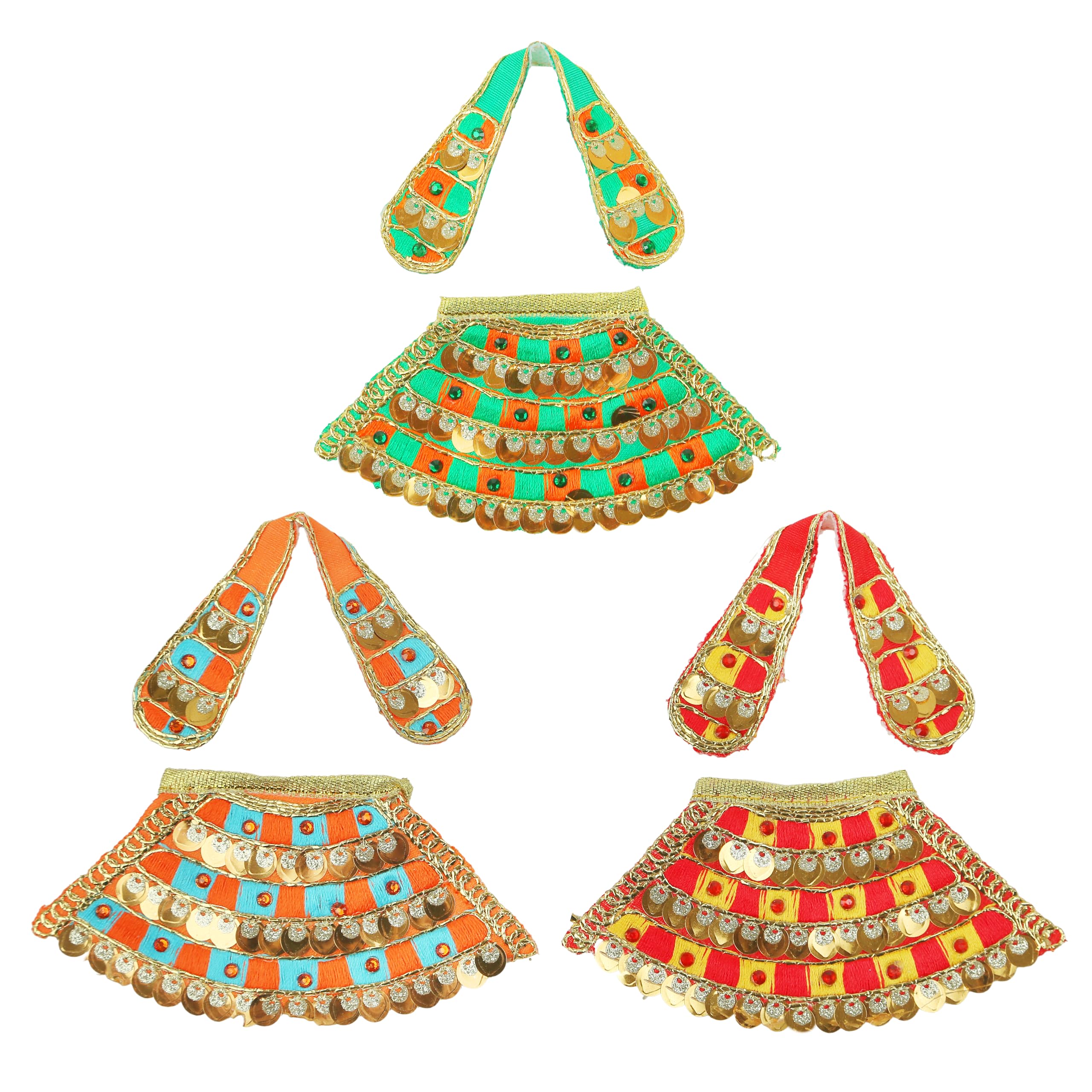 Aditri Creation Set of 3 Laxmi Durga Devi MATA Dress poshak vastra Cloth lehanga Chunari Navratri Puja Item for Idol Statues for Indian Traditional Festival(Size :- 2")(Red+Green+Orange)