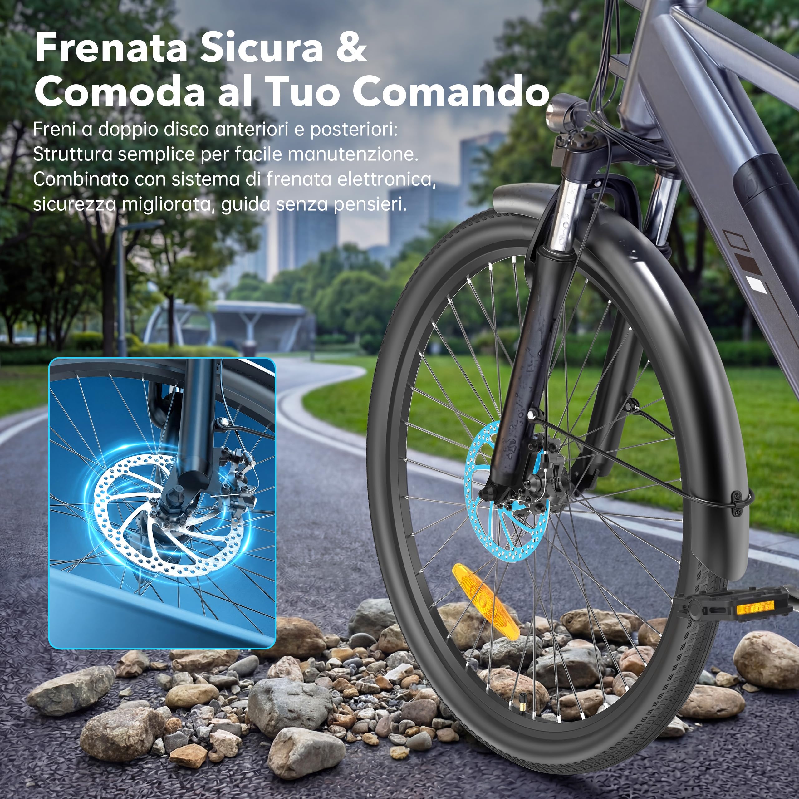 Touroll Bicicletta elettrica J2, pneumatici da 26'', batteria da 15,6 Ah, motore da 250 W e 45 Nm, autonomia di 100 km, ideale per i pendolari in città