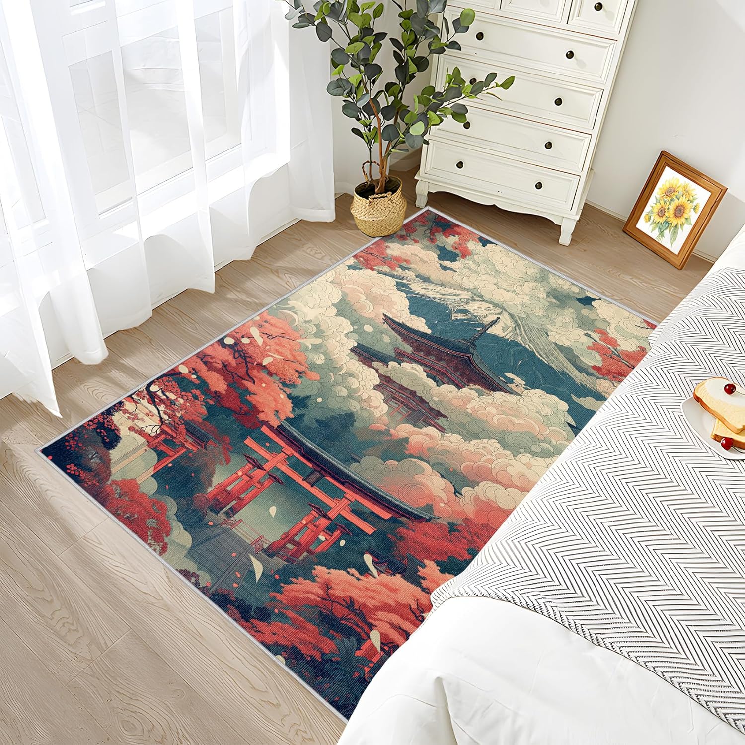 Japanese Rugs for Living Room - 2x3 Rug - Japanese Rug - Japan Landscape Area Rug - Japanese Torii Scenic Rugs - Asian Oriental Carpet - Home Decor