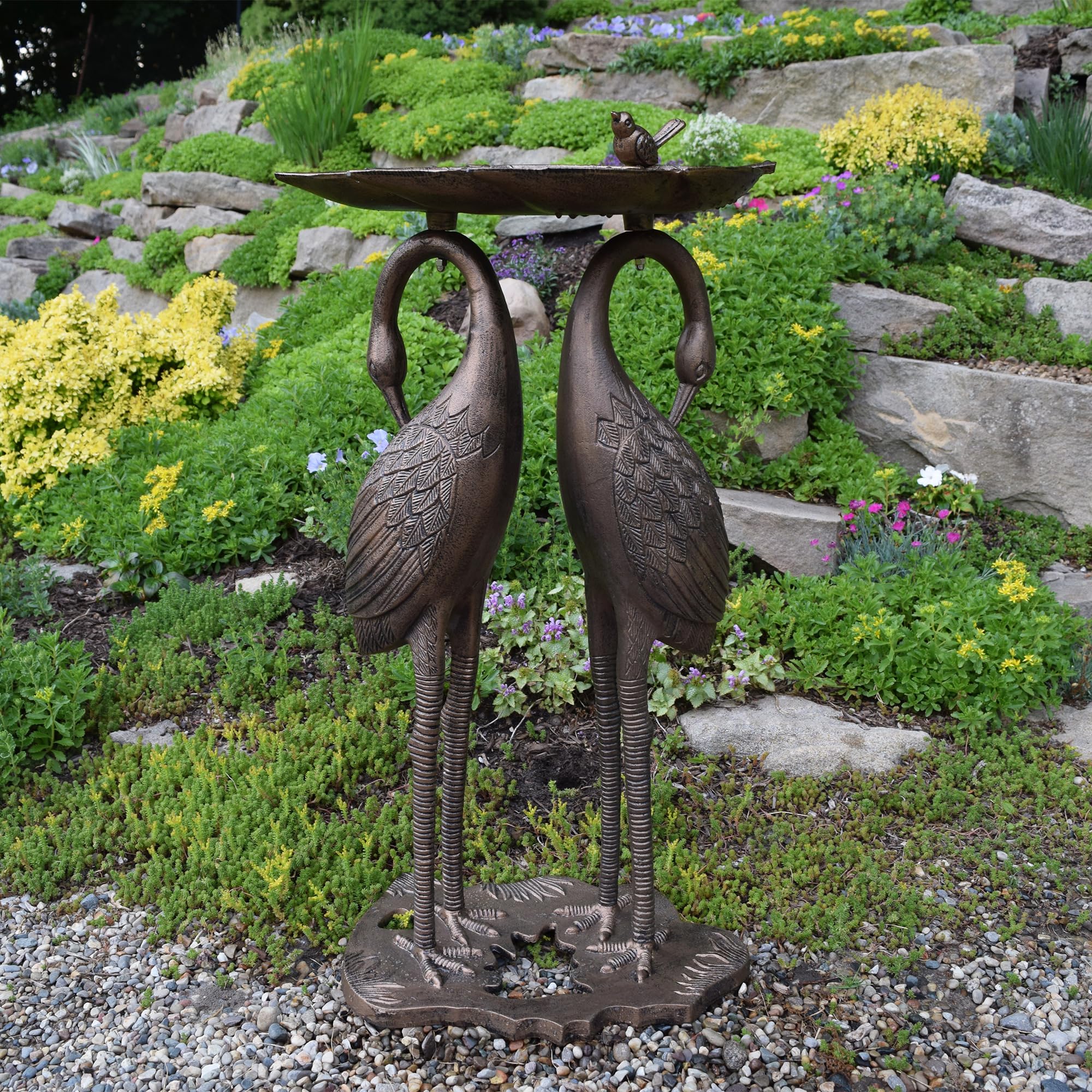 Oakland Living 2-Kranich-Lilien-Vogeltränke, Antik-Bronze, 42 x 40 x 75 cm (B x T x H)