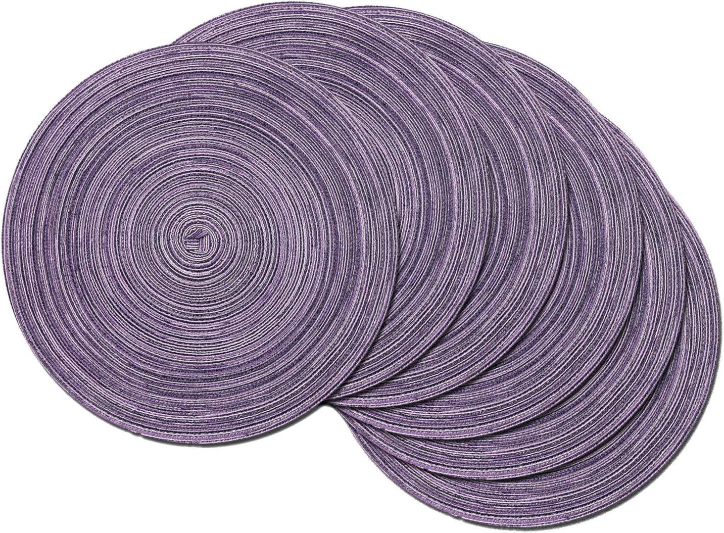 shacos round braided placemats set of 6 round placemats cotton blend fabric table mats for wedding party (light purple, 6) light purple 6