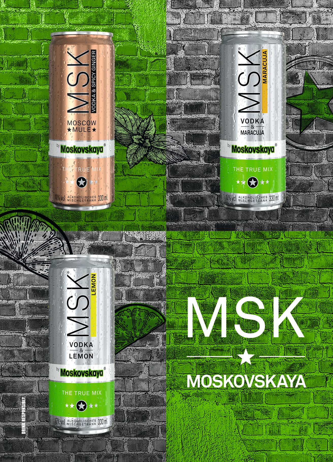Moskovskaya - MSK by Moskovskaya Vodka & Lemon I Ready to Drink I 24 x 0,25 L I Preis inkl. 6€ Pfand I 10% Alkoholgehalt I Premium Mix