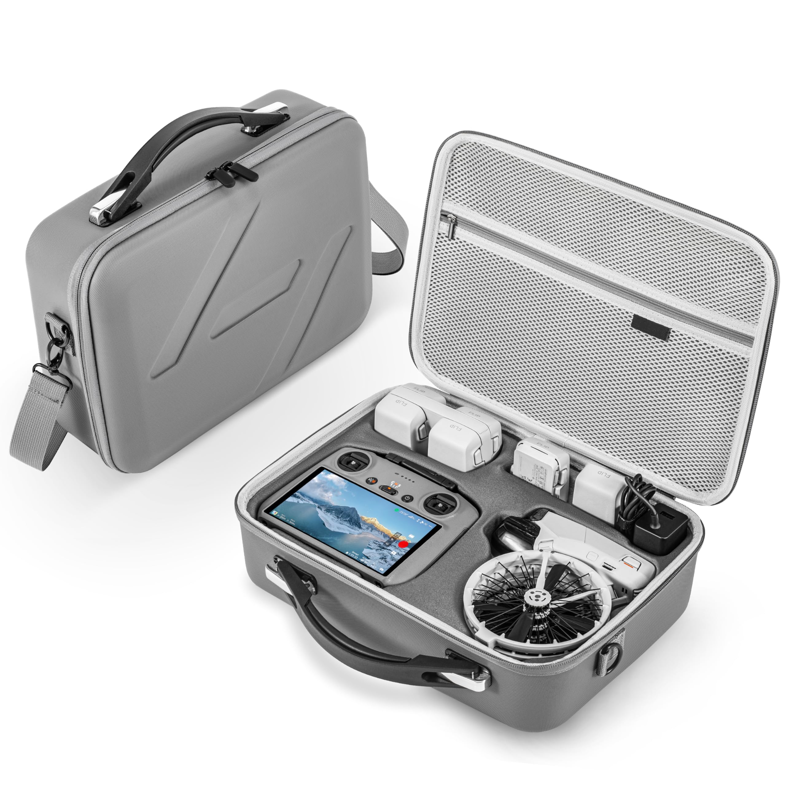 Flip Drone Case for DJI Flip Fly More Combo,Portable PU Leather Shoulder Bag Can Organizes RC2/RC-N3 Remote, 7 Original Batteries, Charging Hub, 65W Charger, Flip Drone and Other Accessories
