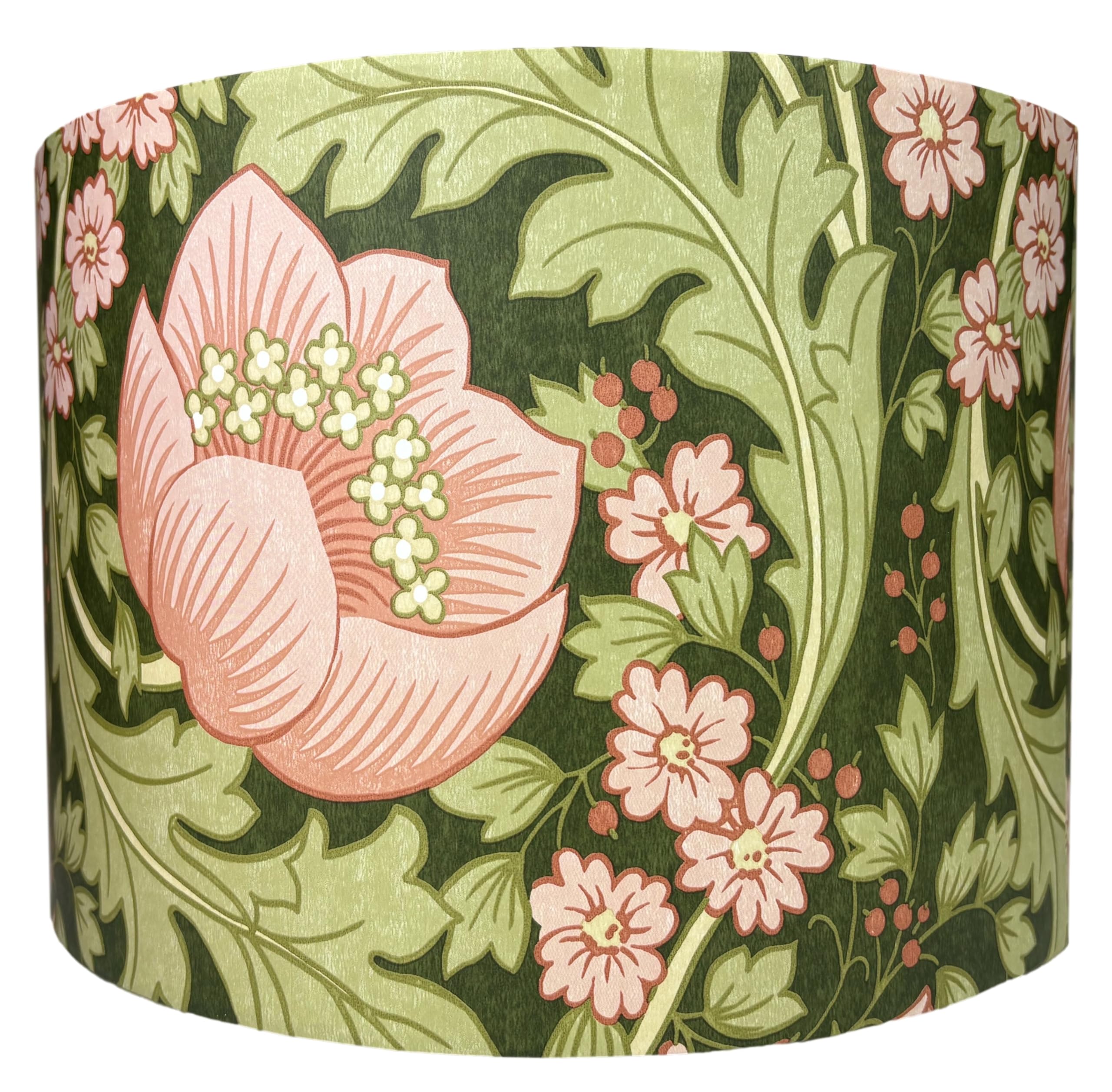 Vintage Style Floral Lampshade – Pink Flowers and Green Leaves Design – Arts and Crafts Inspired Ceiling or Table Lamp Shade