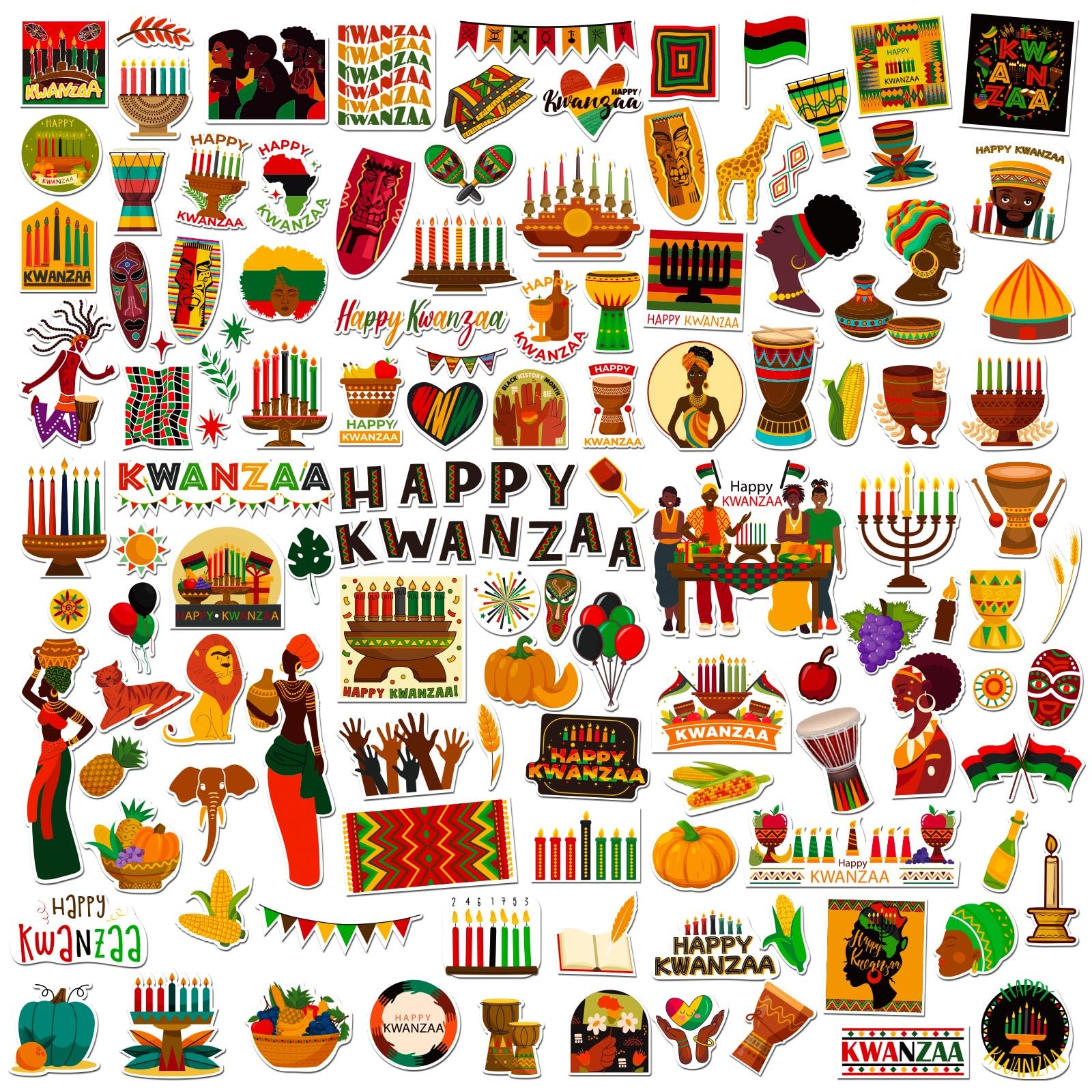 Kwanzaa Stickers for Kids, 258Pcs Happy Self Adhesive Kwanzaa Crafts Stickers for Kwanzaa Party Supplies Favors