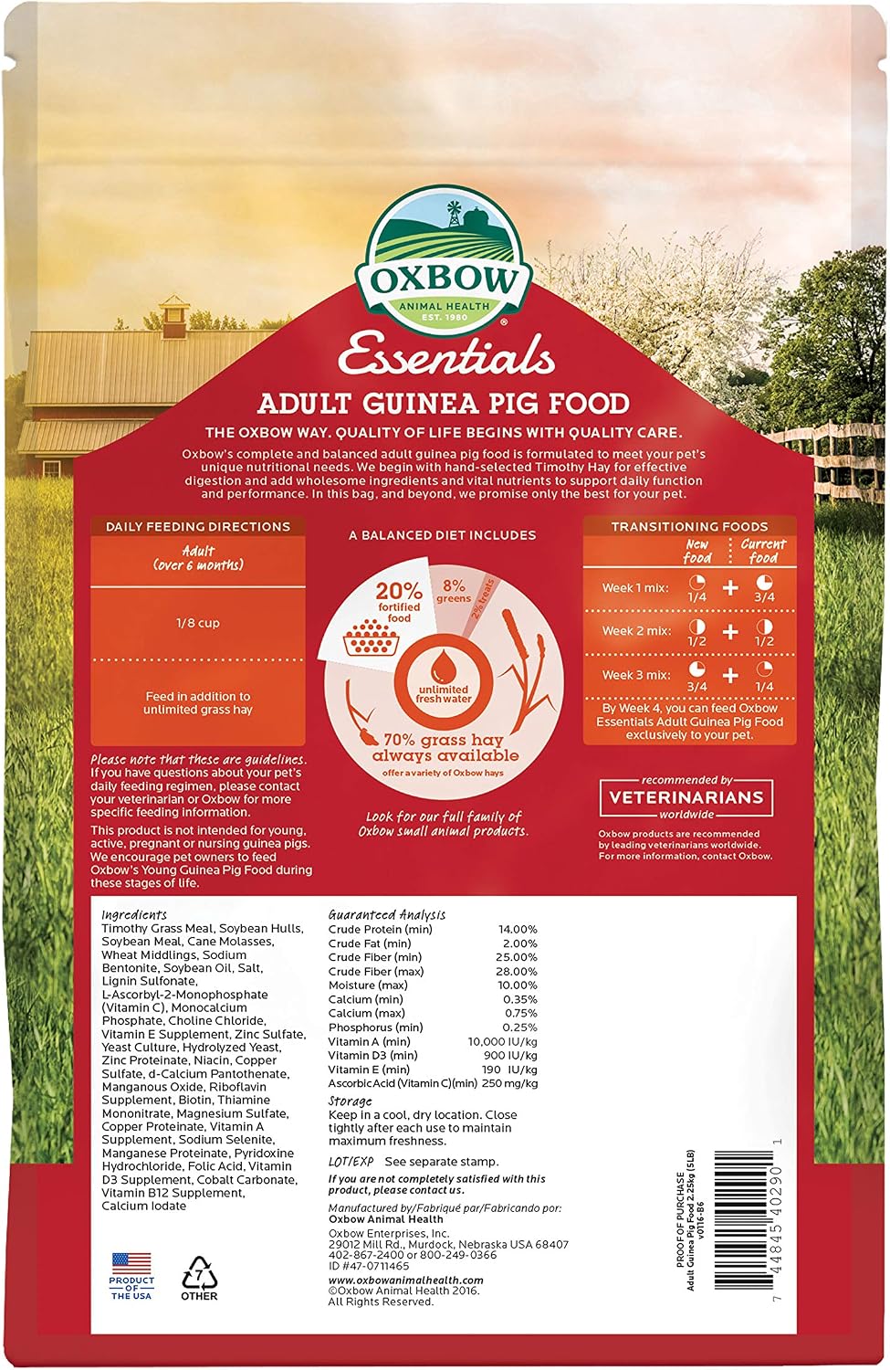 Oxbow Essentials Adult Guinea Pig Food - All Natural Adult Guinea Pig Pellets - 5 lb.