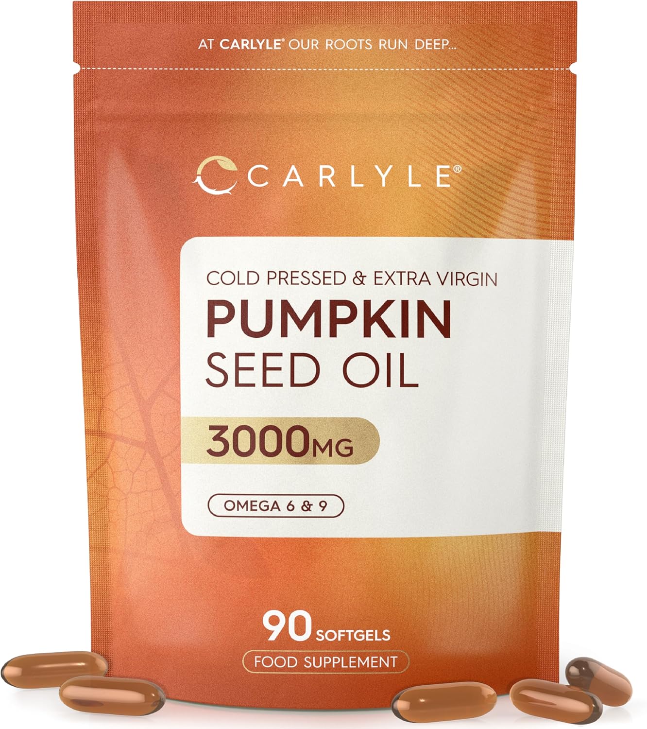 Pumpkin Seed Oil 3000mg – 60% Linoleic & Oleic Acid | 100% Cold Pressed | 90 Softgel Capsules | Naturally Rich in Essential Fatty Acids | Carlyle