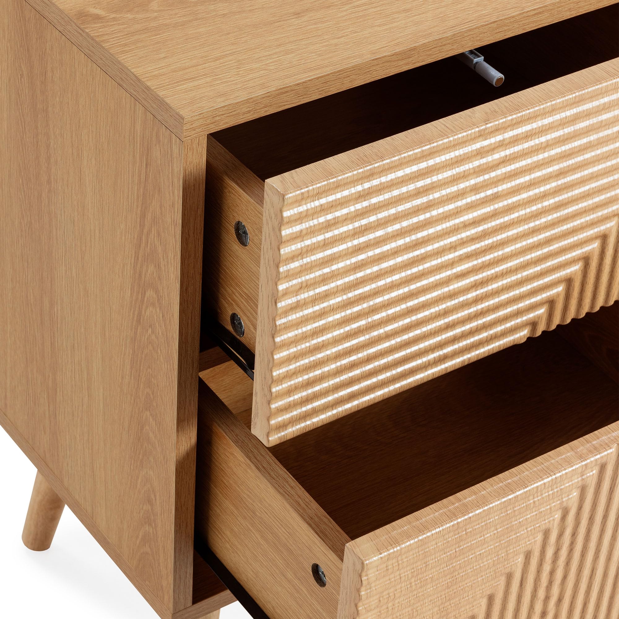 HOMN LIVING Mesita de Noche Telmo 2 cajones Color Roble, 40 cm (Ancho) 30 cm (Profundo) 55 cm (Altura)