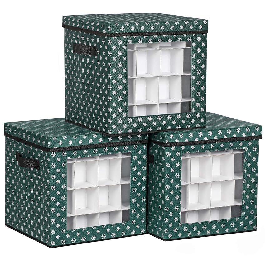 Immagine del prodotto SONGMICS Set di 3 scatole portaoggetti per decorazioni natalizie, cassapanca per palline di Natale, 64 scomparti, divisori componibili, 30,5 x 30,5 x 30,5 cm, verde RFB029G01