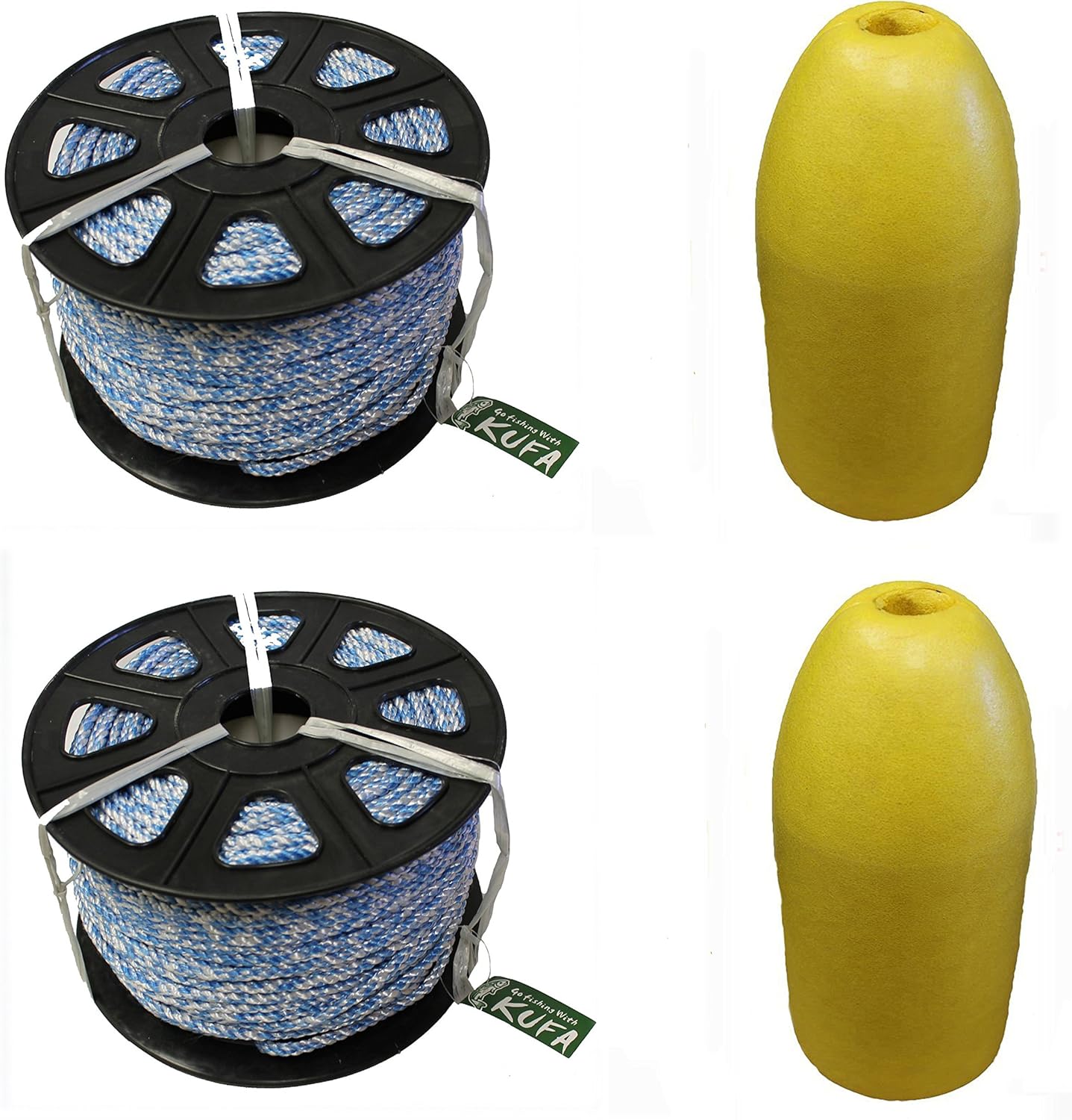 2 Pack of KUFA Sports Ø1/4" x 400' Non Lead Sinking Line and Yellow Flaot Combo for Prawn Trap (SL4+F13Y) x2