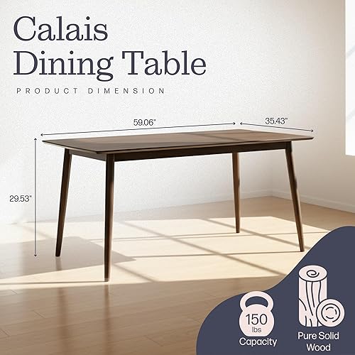 Miniatura 2 de Alaterre Furniture Calais 59 Pulgadas Mesa de Comedor Moderna de Mediados de Siglo para 4 - Mesa Rectangular de Madera Maciza con Diseño Minimalista