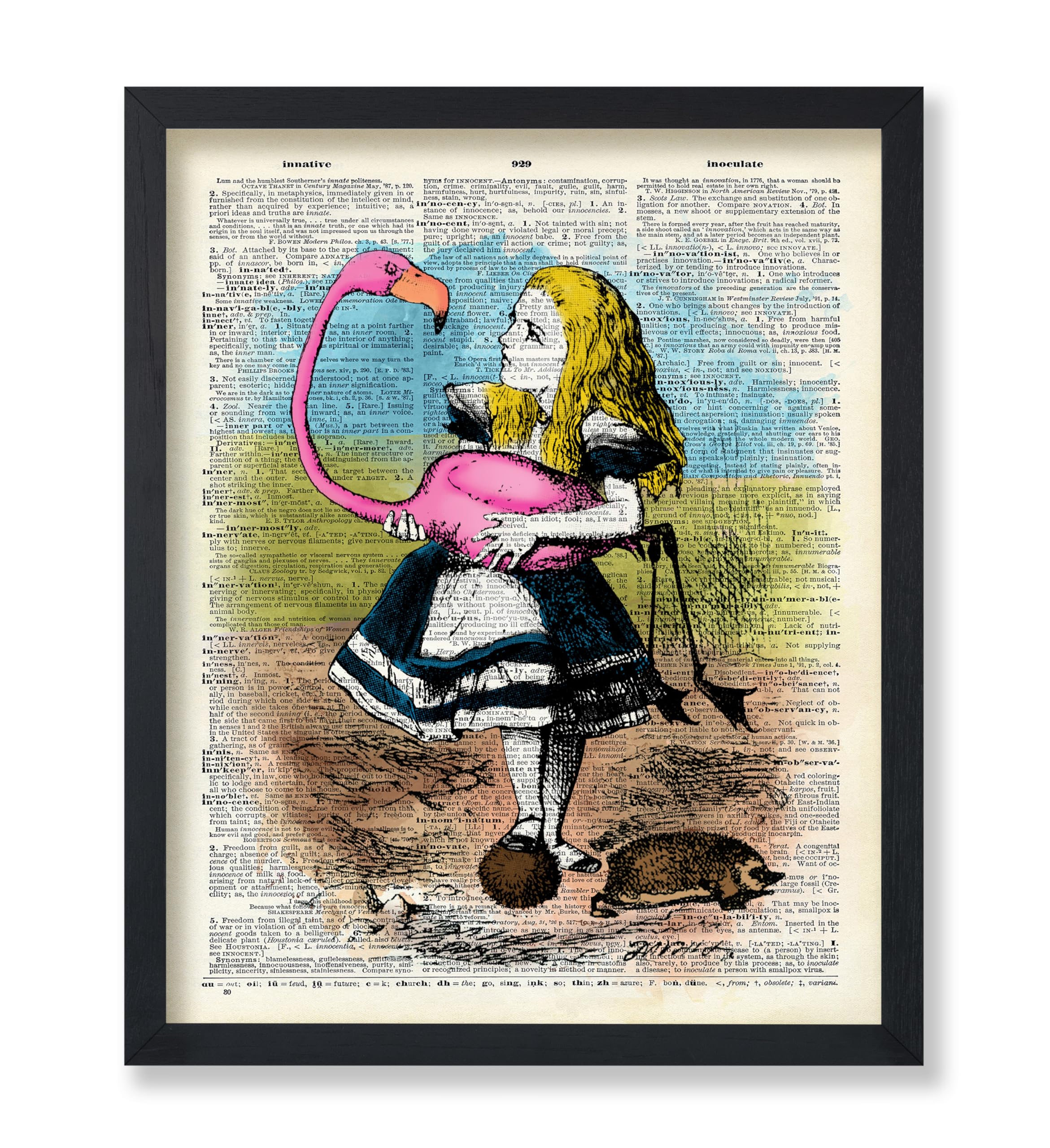 Poster Master Pink Flamingo Print - Dictionary Poster - Alice Wonderland Art - Story Book Wall Design - Gift for Lady, Girl - Decor for Kid's Room,