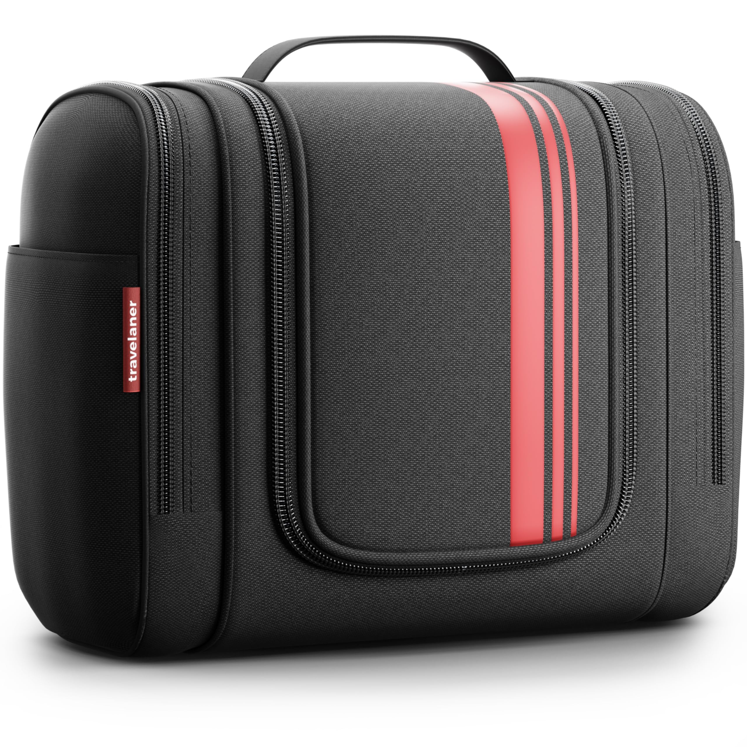 Travelaner Comfort Neceser de Viaje [Diseño 2024] - Neceser Colgante con 7 litros de Espacio para Mujeres, Hombres y Niños | Bolsa de Aseo y Maquillaje Organizador (Negr/Rojo)
