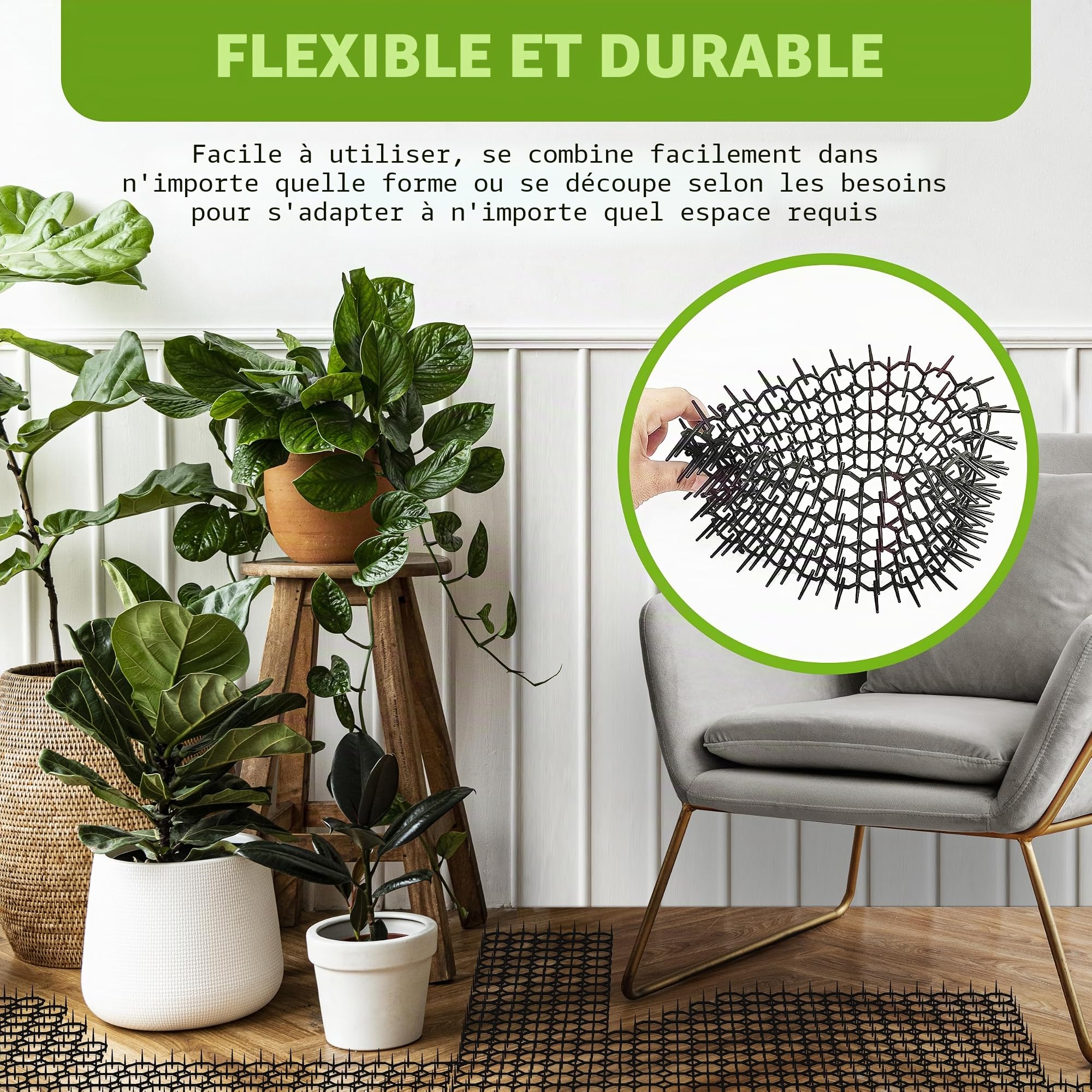 ISOTRONIC Tapis Anti-épines Contre Chats, martres et Chiens – Protection pour Jardin, Arbres, Maison et Voiture – Grillage Anti-griffures modulable – Surface 1,5 m² – Lot de 24 pièces Robustes