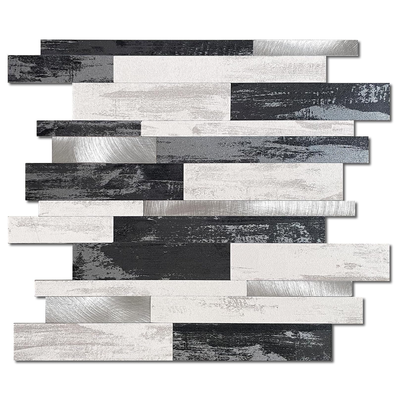 Peel and Stick Backsplash Tile for Kitchen, Peel & Stick Shower Wall Tile Stick on Back Splashes Distressed Wood Plank Panels for Wall (Wood Black, 5 Tiles)