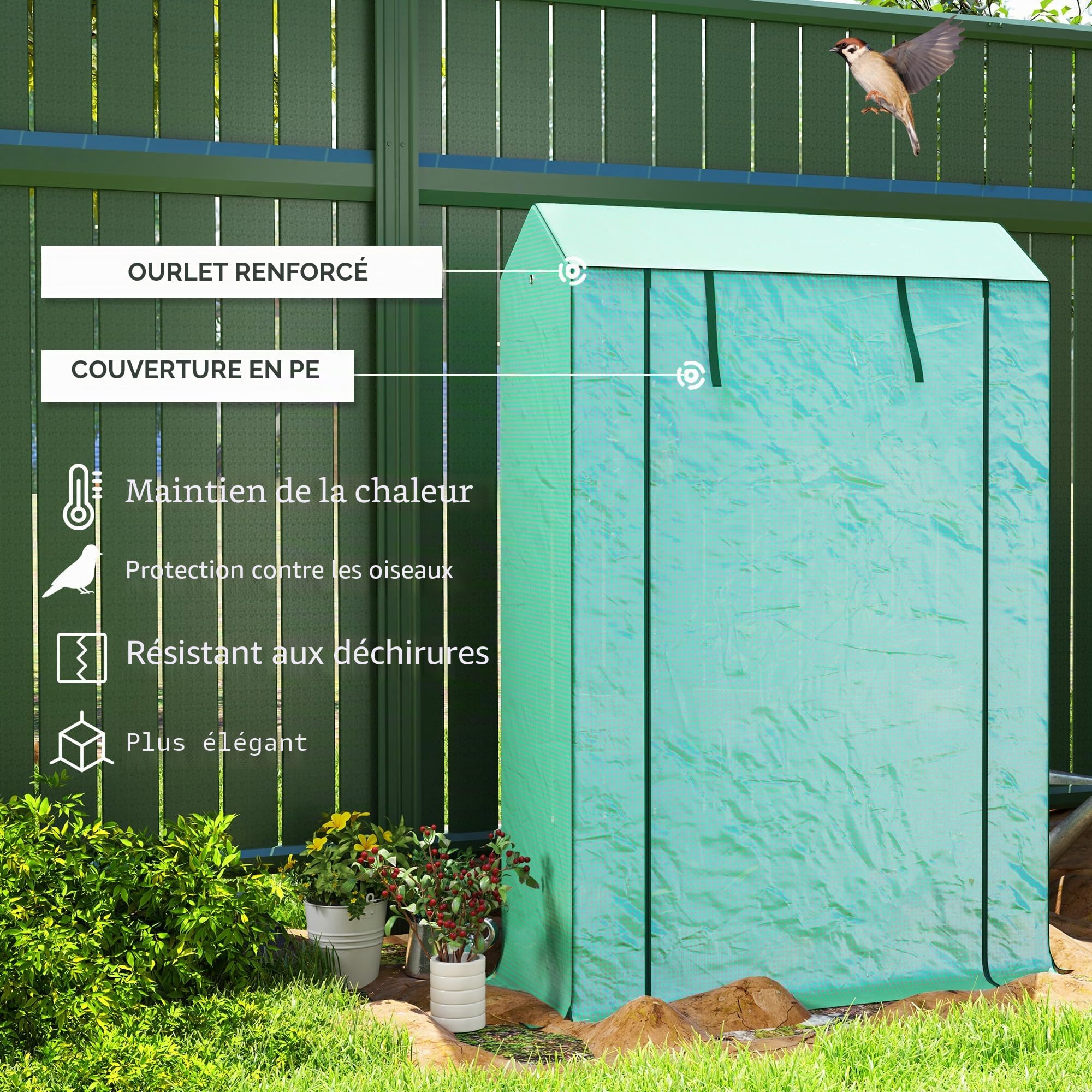Outsunny Serre de Jardin PE avec étagères 3 Niveaux 100 x 40 x 150 cm Vert