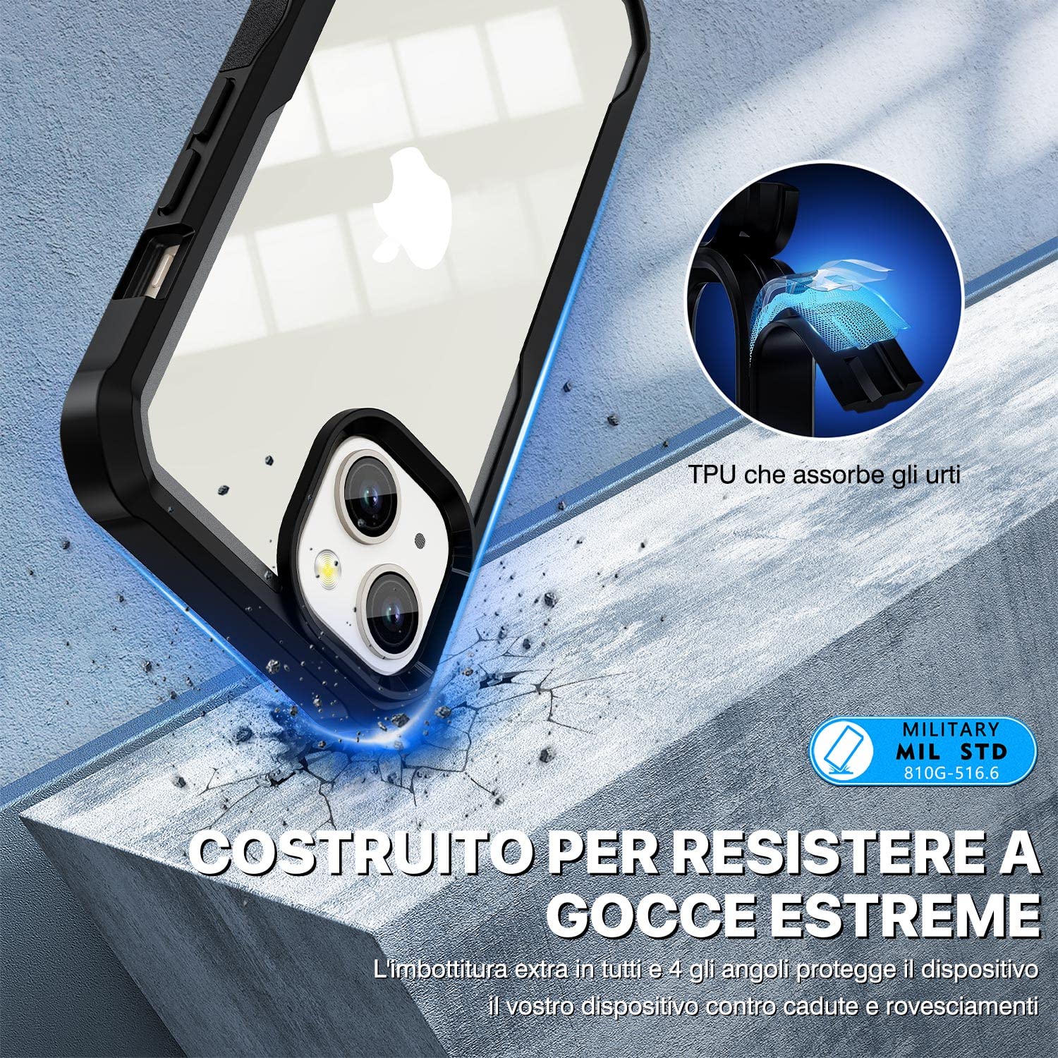 CENHUFO Cover iPhone 14/iPhone 13, con Protezione Schermo Vetro Temperato e Pellicola Fotocamera [9H HD] 360 Gradi Antiurto Case Rugged Fronte Retro Doppia Custodia per iPhone 14/iPhone 13 - Nero