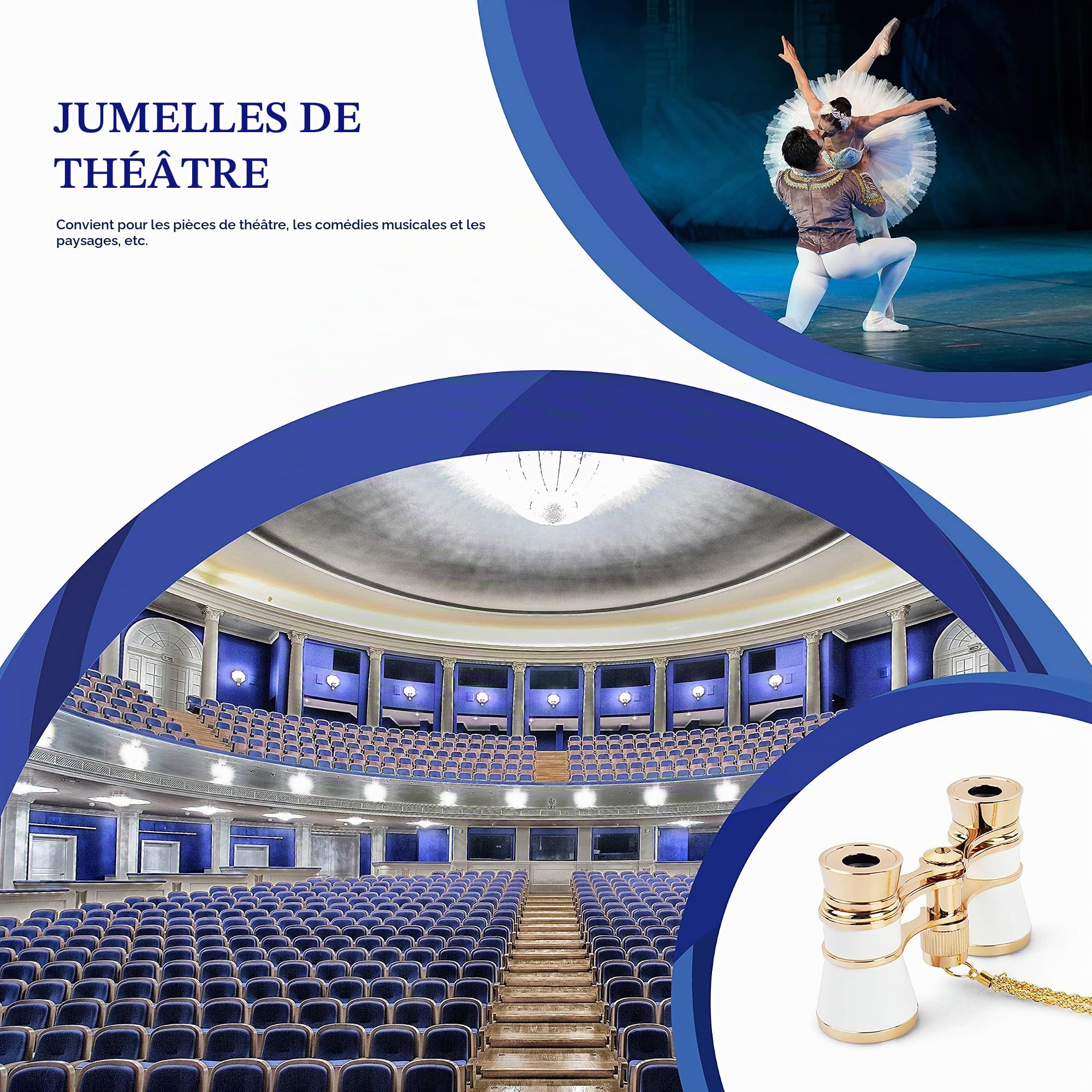 Aomekie Jumelles d'opéra 3X25 avec Chaîne Jumelles de Spectacle Longue Vue en Métal pour Théâtre Tourisme Concert (Blanc)