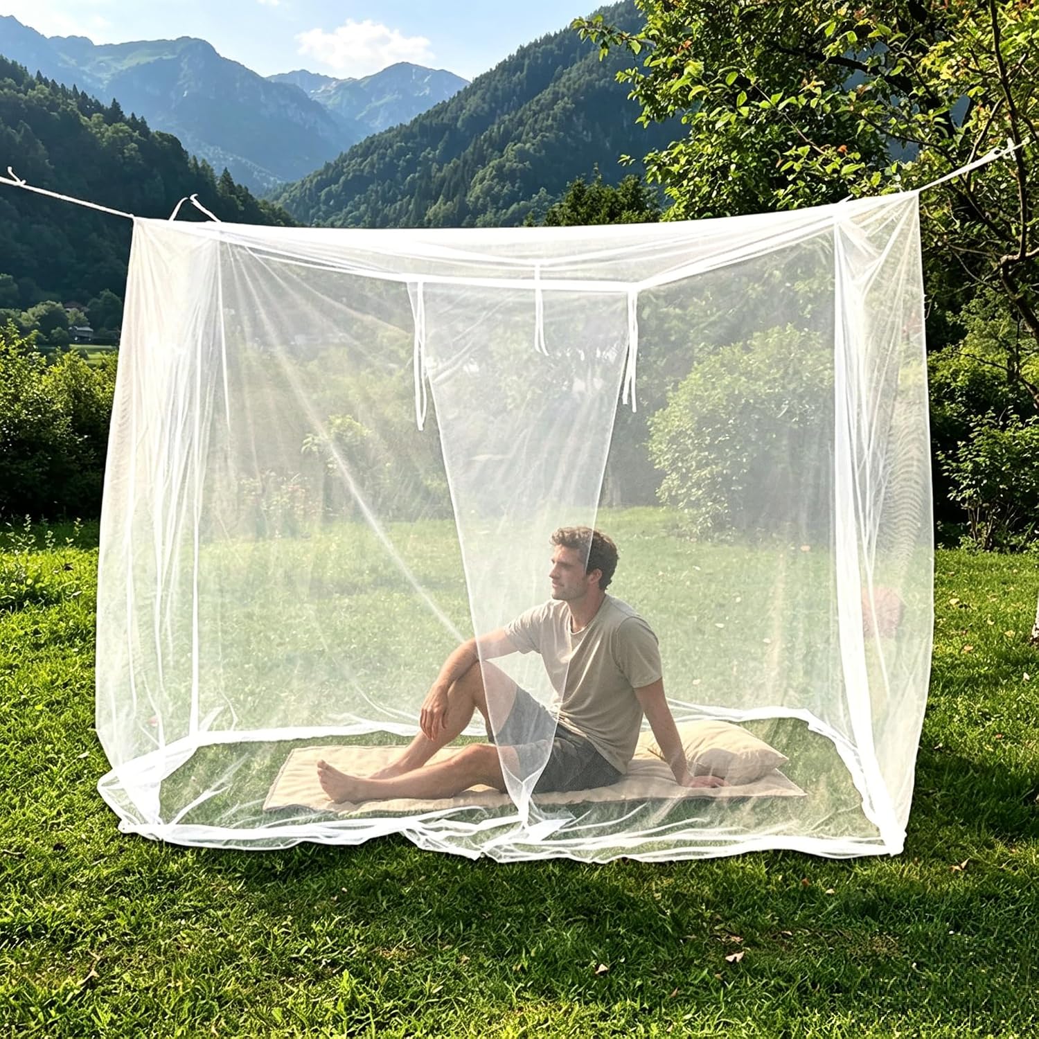 4 Corners Mosquito Net for Mosquiteros para Camas Bed Canopies Netting Bed Drapes with Carry Bag,One Side Opening Rectangular Mosquito Mesh for Camping Home Dorm Outdoor Travel