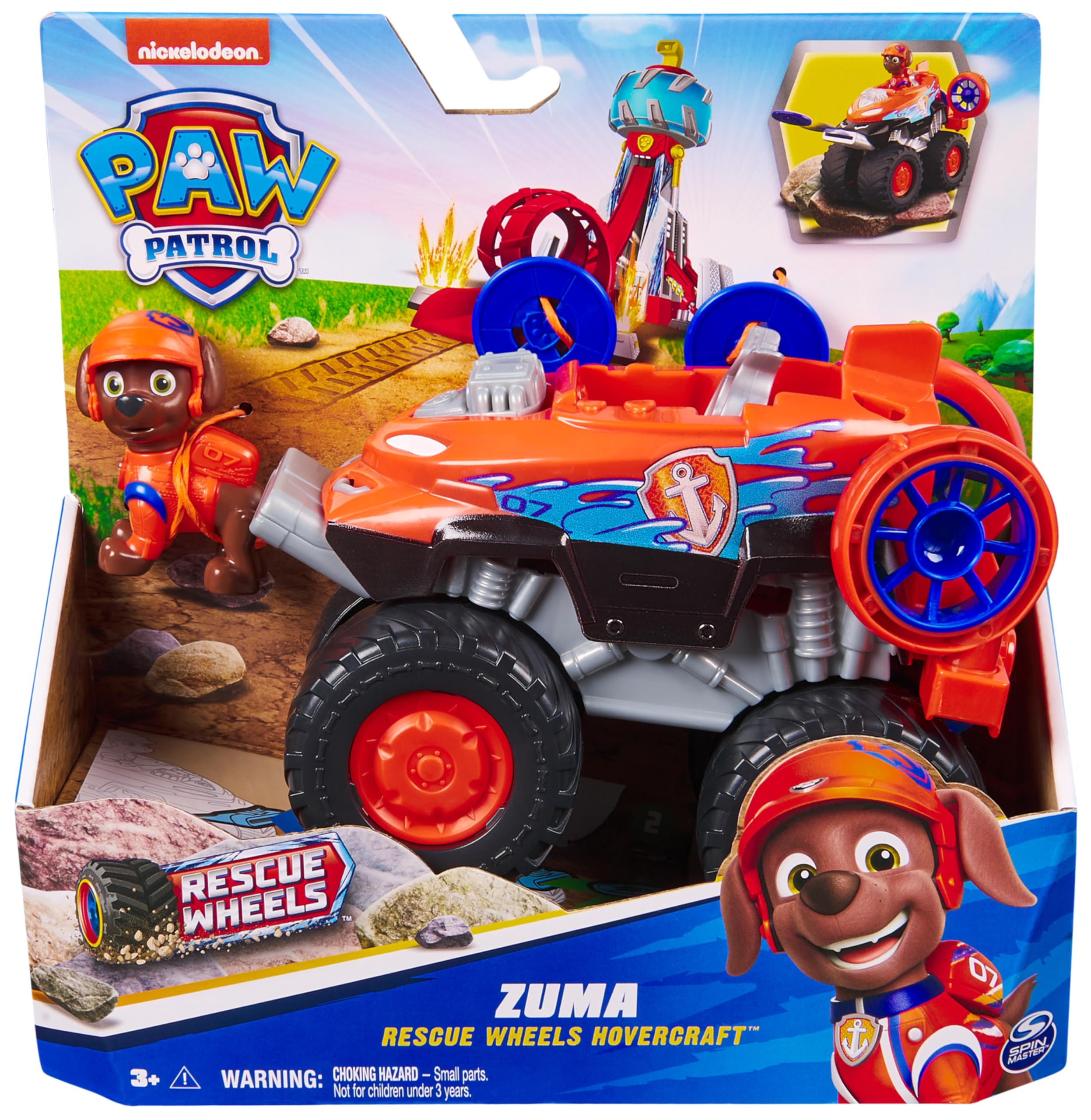 Paw Patrol Patrulla Canina - Pack Figura Zuma Rescue Wheels y Vehículo Aerodeslizador Lanza Proyectiles - Patrulla Canina Juguetes - Juguetes Niños 3 años + - Regalo Niño 3 años