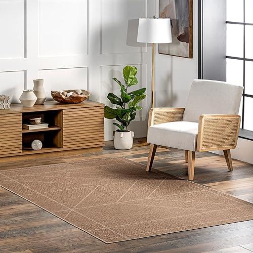 nuLOOM Ellen - Alfombra geométrica de yute fácil de lavar a máquina, 5 x 8 pies, color natural