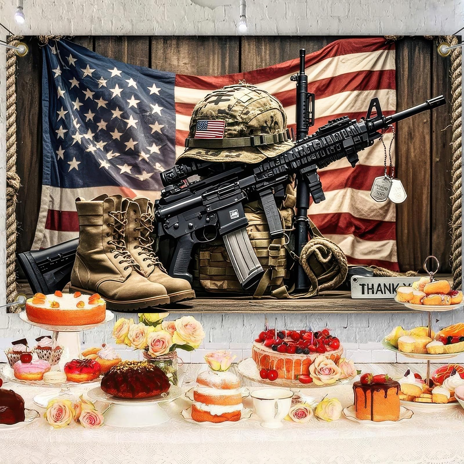 BlissYard Patriotischer Soldaten-Banner 180 X 109 Cm – 4. Juli Dekoration Für Unabhängigkeitstag & Veteranentag