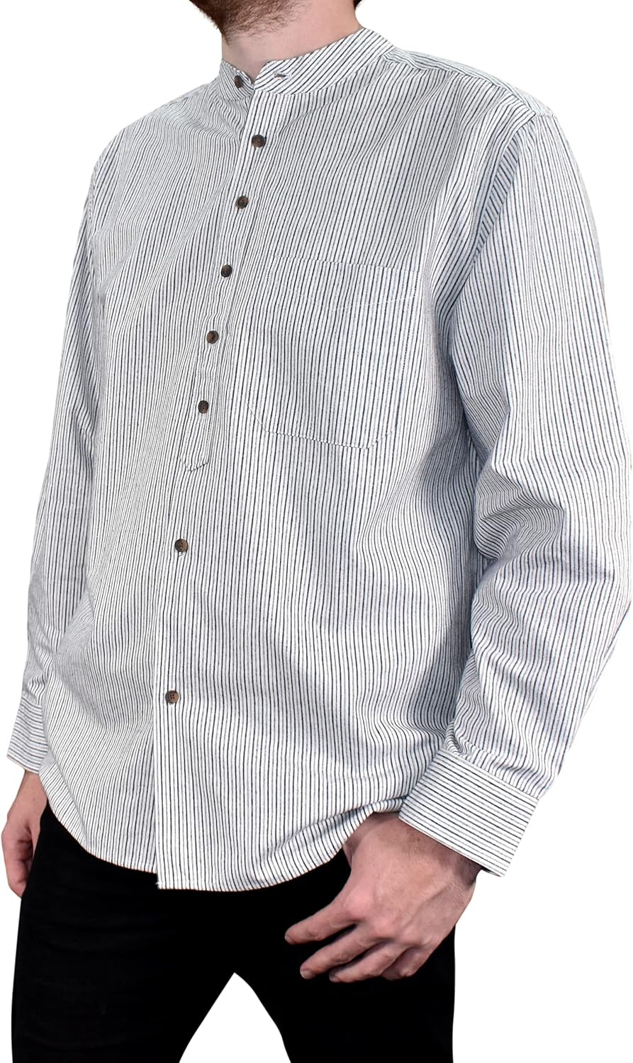 Mens Vintage Style Grandfather Shirt Cotton - Image 2