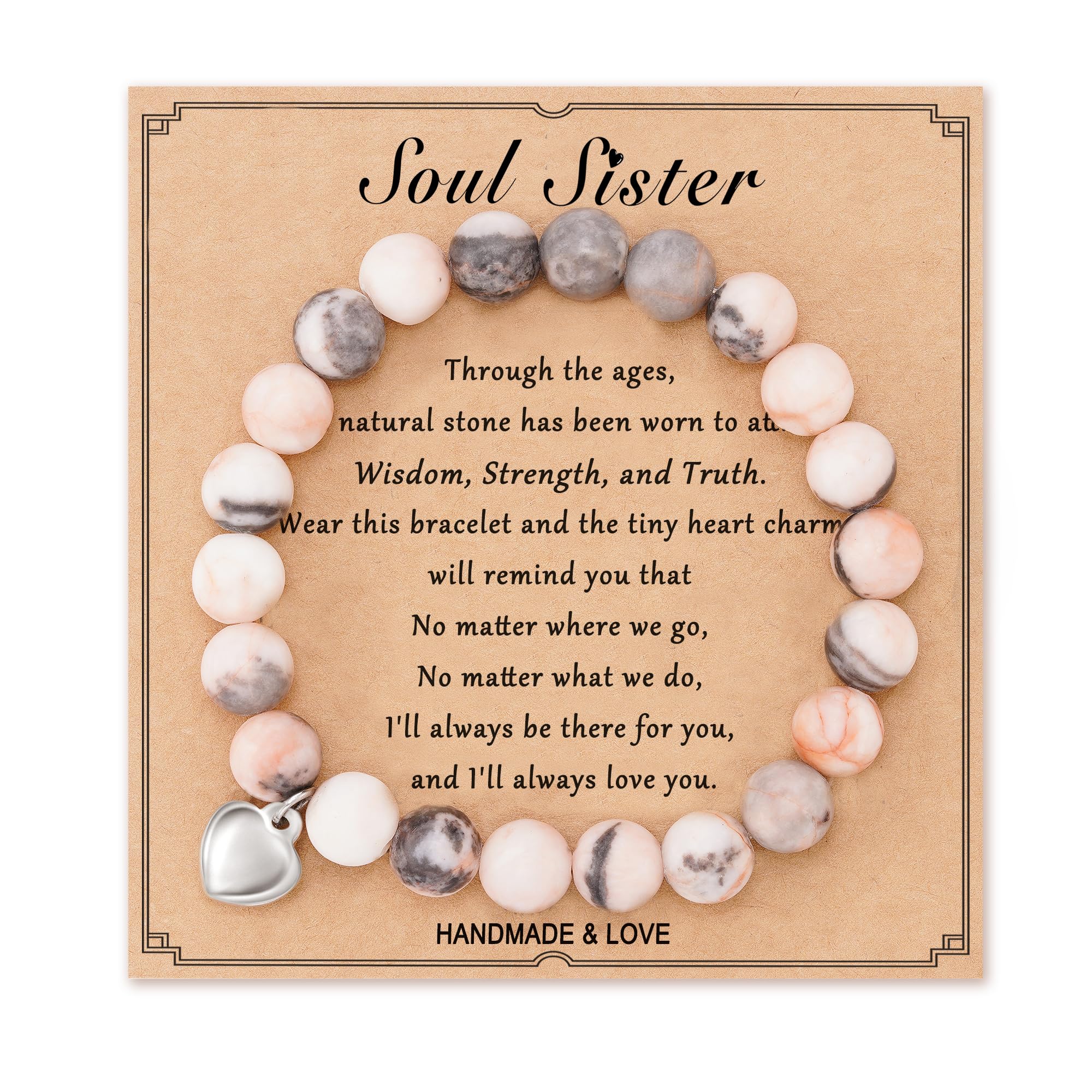 HGDEER Christmas Gifts for Sister Friend, Natural Stone Heart Bracele for Sister Friend with Gift Message Card, Suitable as a Gifts on Birthday Graduation Mothers Day Christmas Valentines Day
