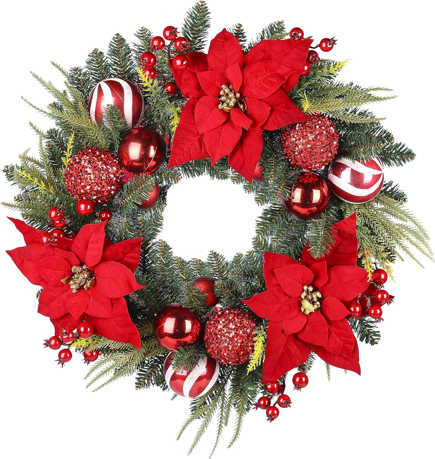 24 Inch Christmas Wreath, Artificial Christmas Wreath for