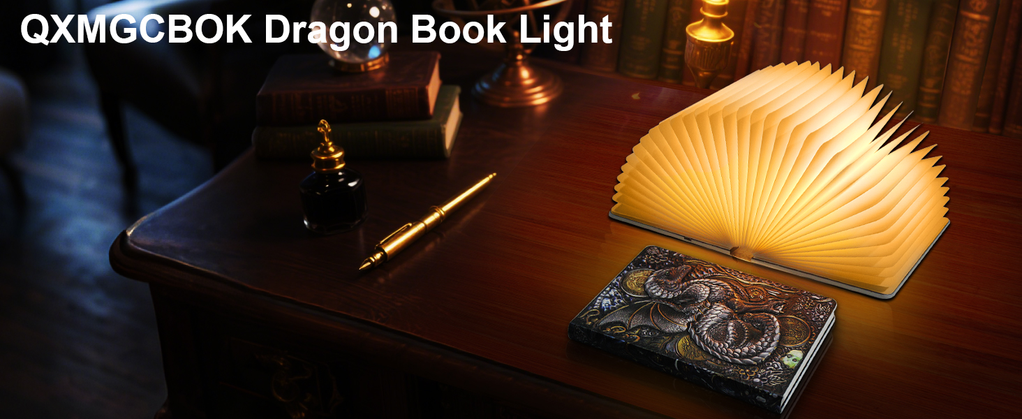 QXMGCBOK Folding Book Lamp Dragon Night Light, Book Light as Gifts for Book Lovers,Portable Bedside Light (3 Colors)