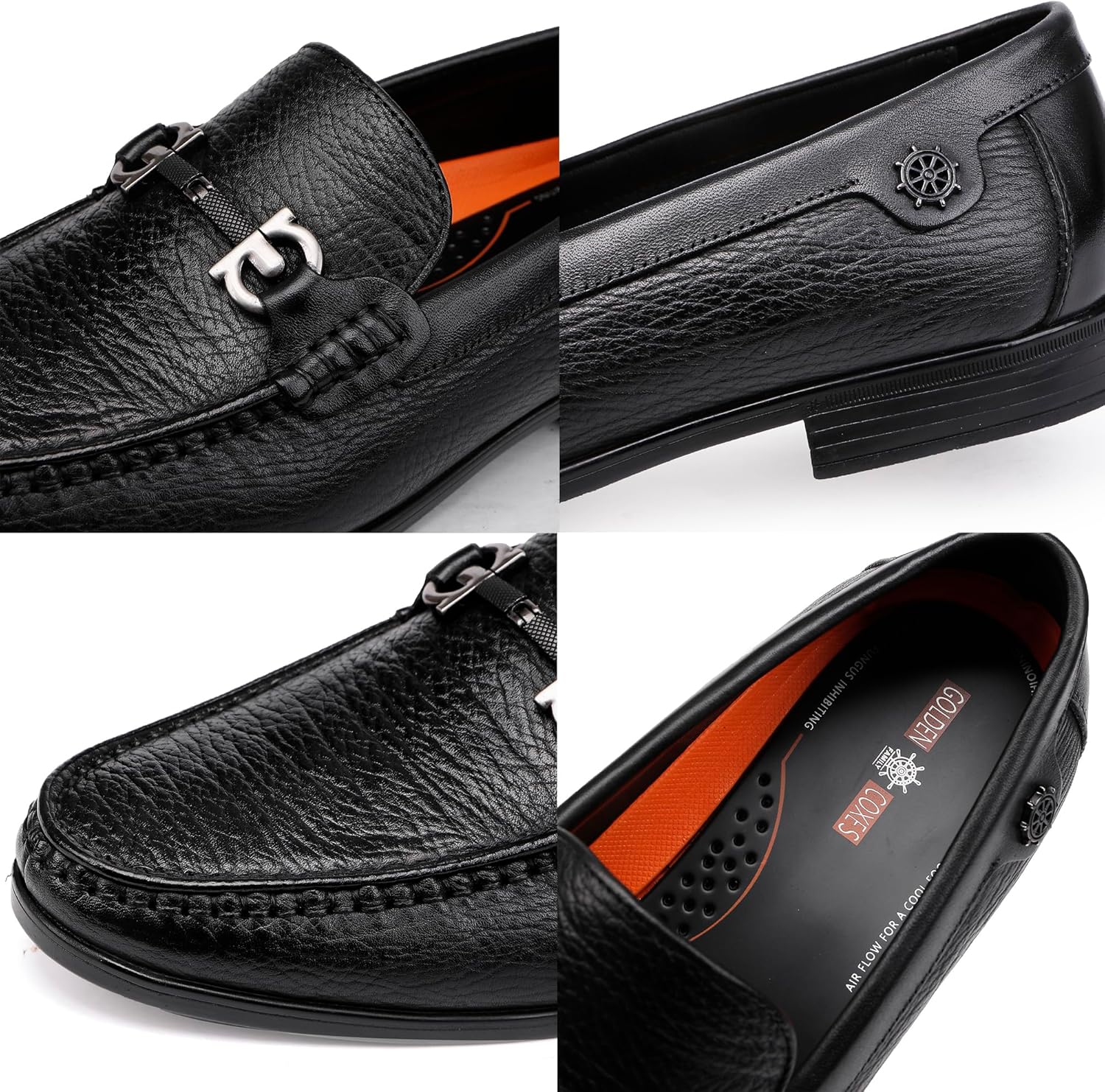 Black Leather Dress Shoes for Men, Casual Metal Buckle Formal Business Shoes Wedding Slip on Loafer Party Dress Shoes - Image 2