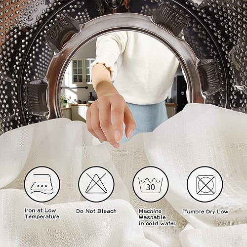 Miniatura 7 de MYSKY HOME Cortinas de 63 pulgadas de largo, 2 paneles, cortinas bohemias traslúcidas suaves para dormitorio, cocina, estilo granja, cortinas