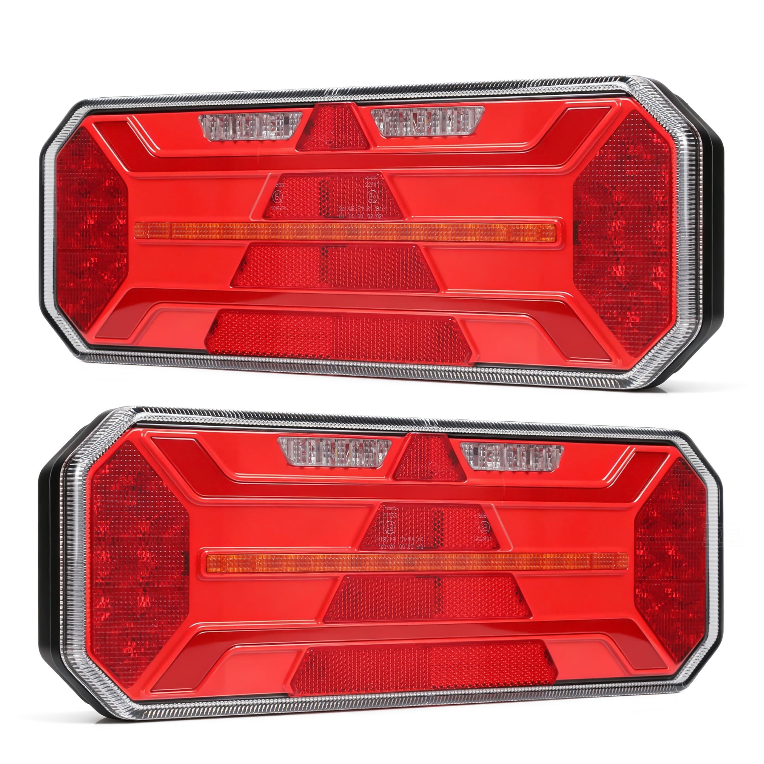 Lot de 2 feux arrière LED 12 V 24 V IP67 étanches avec frein, clignotants, position, recul, brouillard, homologation E pour remorque, camion, caravane, van, tracteur
