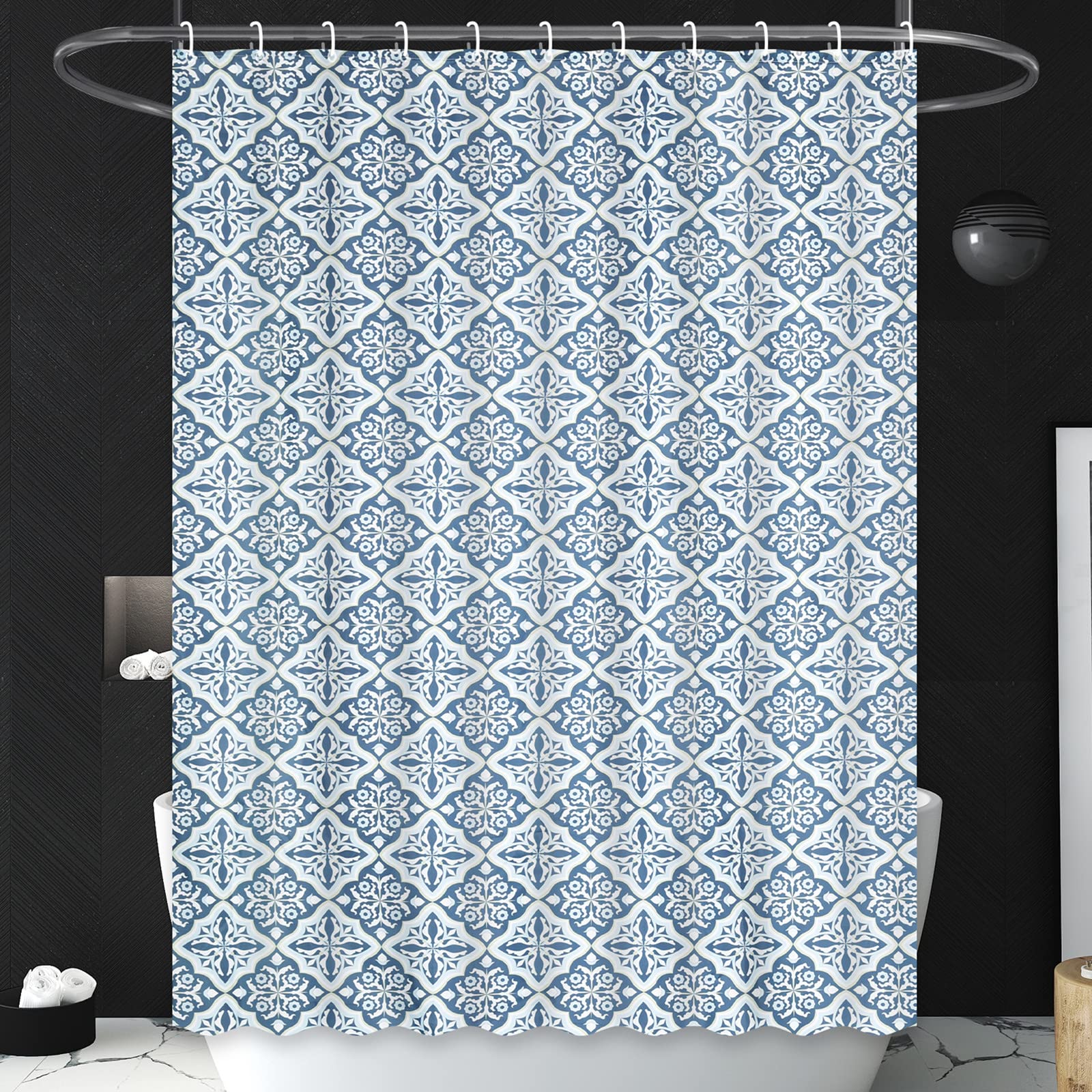 RLoncomixVintage Floral Shower Curtain Sets Bohemian Blue Fabric Bath Curtain Waterproof Classic Paisley Design Shower Curtains for Bathroom, 72 x 72 Inches