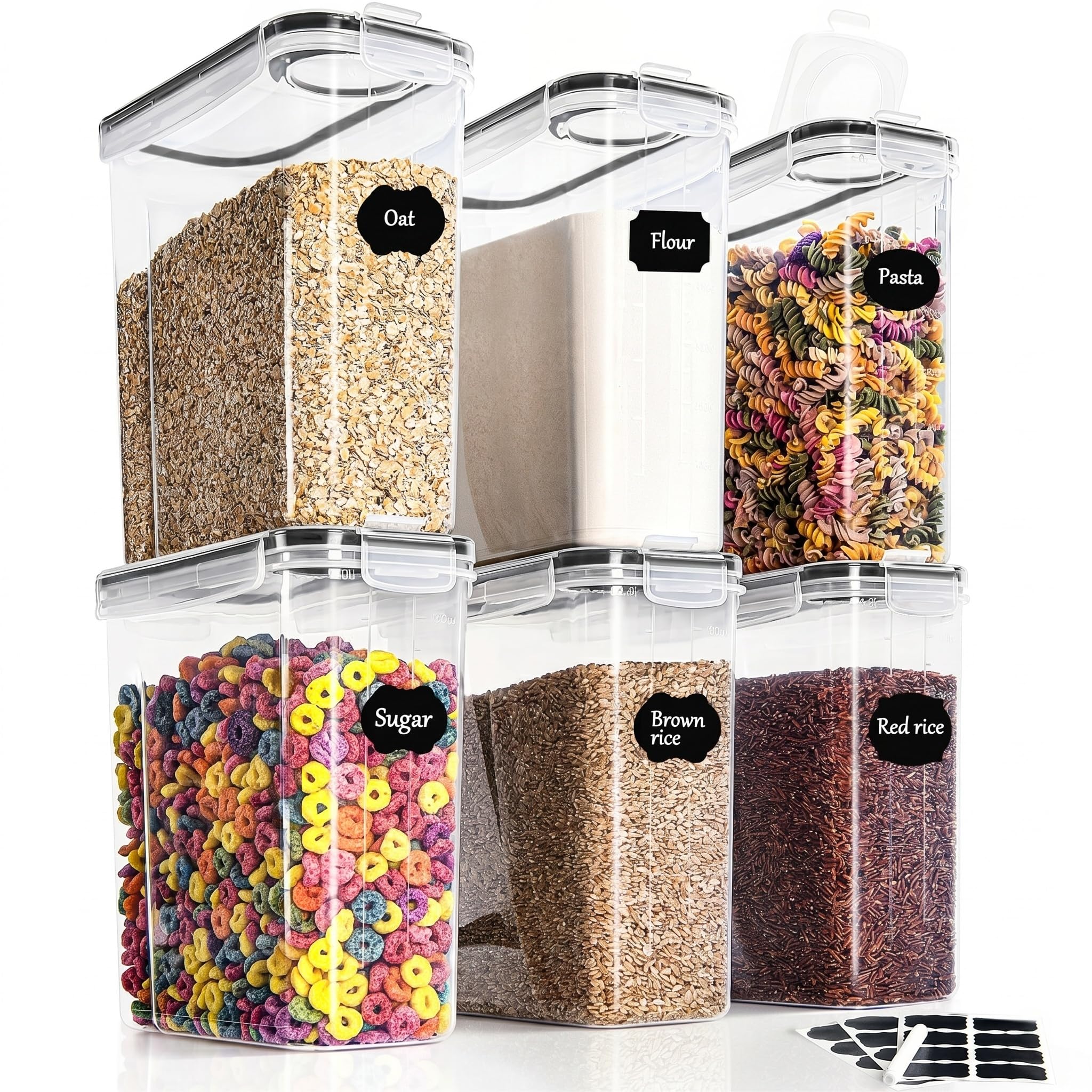 Generix Clear Airtight Food Storage Containers - Set Of 6 (4L) – Bpa-Free Large Pantry Storage Containers With Lids, Stackable Kitchen Storage Jars For Cereal, Flour, Rice, Pasta & Dry Food
