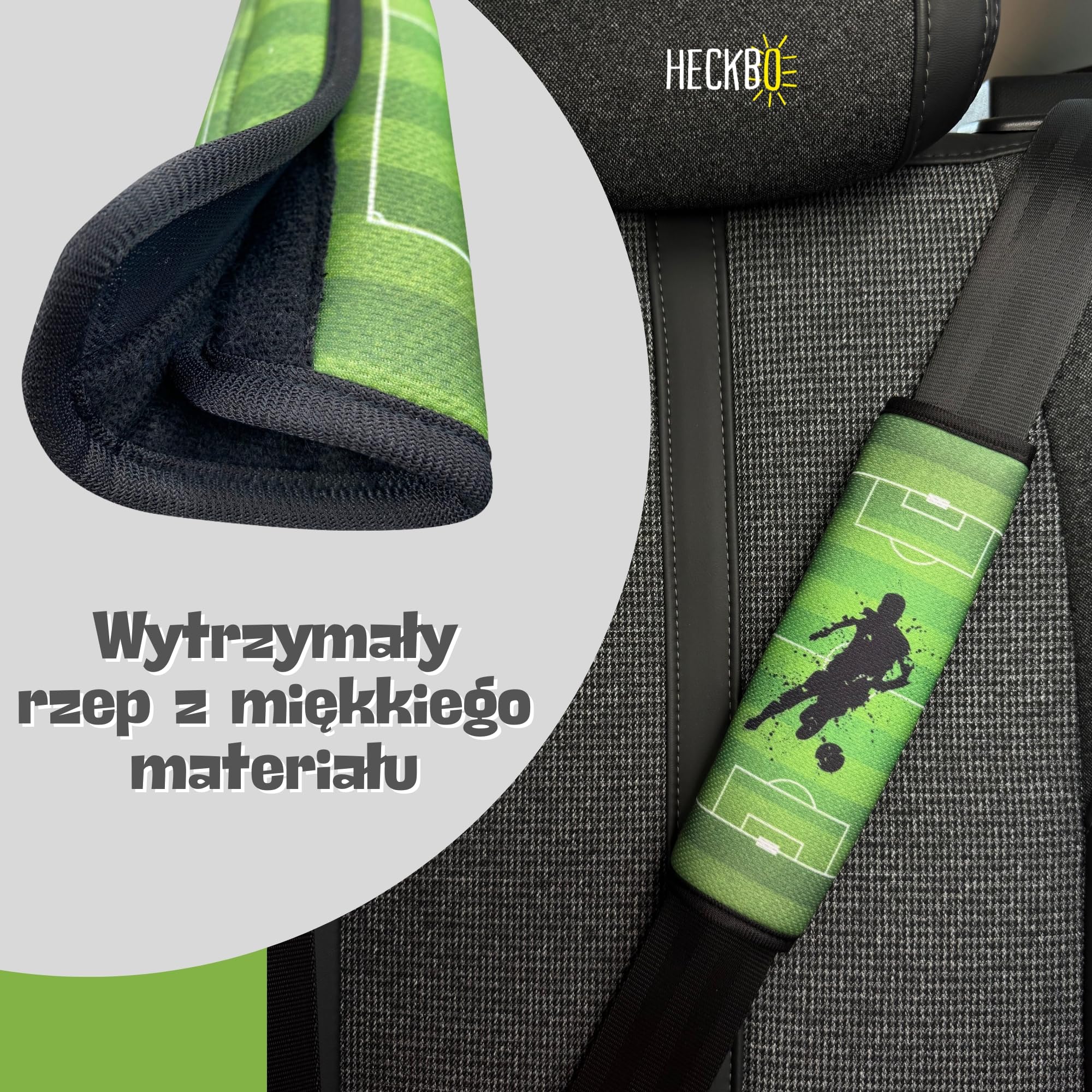 2x HECKBO Ochraniacze na pasy bezpieczeństwa z motywem Piłka nożna - ochraniacze na pasy dla dzieci i niemowląt - idealne na każdy pas bezpieczeństwa samochód fotelik dziecięcy rower przyczepa samolot