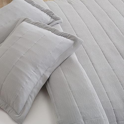 Miniatura 5 de Great Bay Home - Edredón tamaño matrimonialqueen, gris claro, de elastano, de 3 piezas con 2 fundas, colchas modernas, acogedoras y para todas las