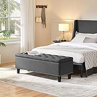 Vista 2 de Yaheetech Banco otomano de entrada de 49 pulgadas con almacenamiento, taburete multiusos para reposapiés, color gris oscuro
