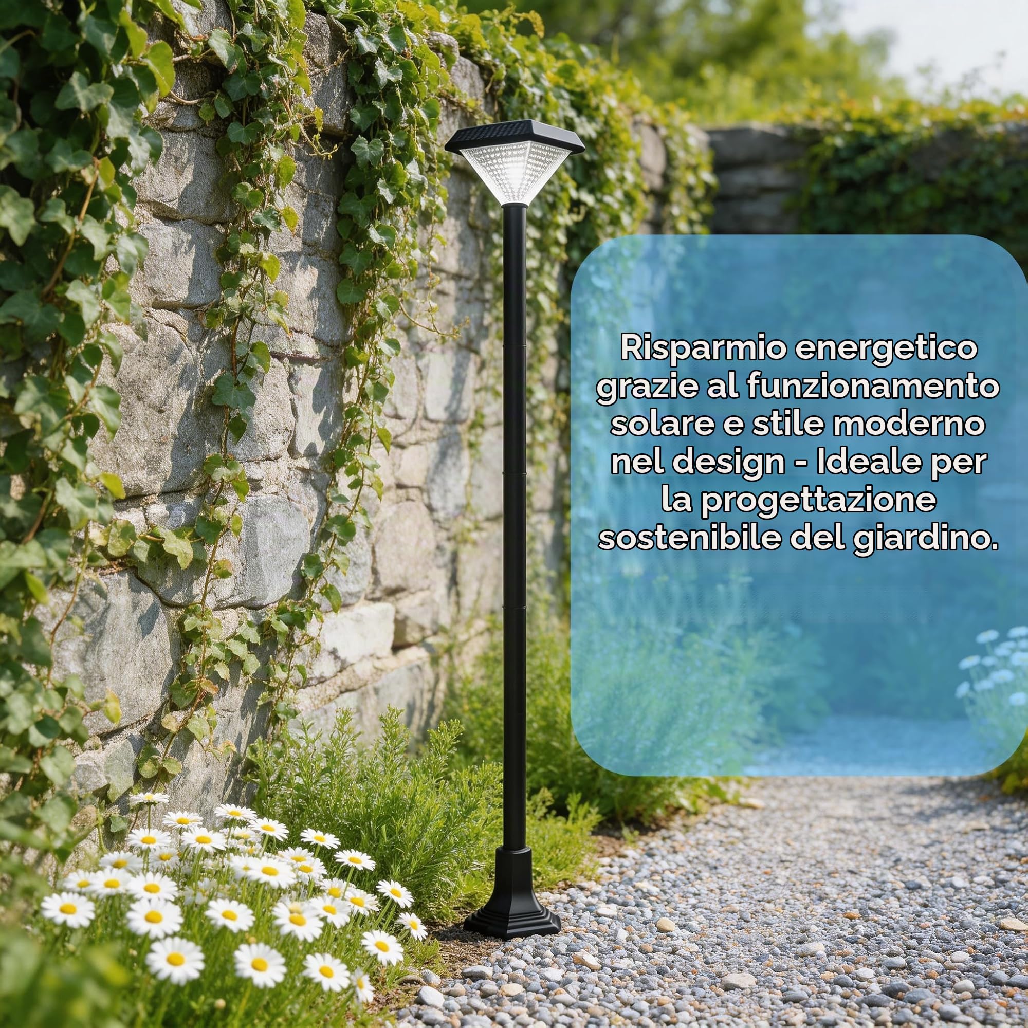 Lampione Solare Esterno 150cm, Luce Calda Giardino IP44, Nero