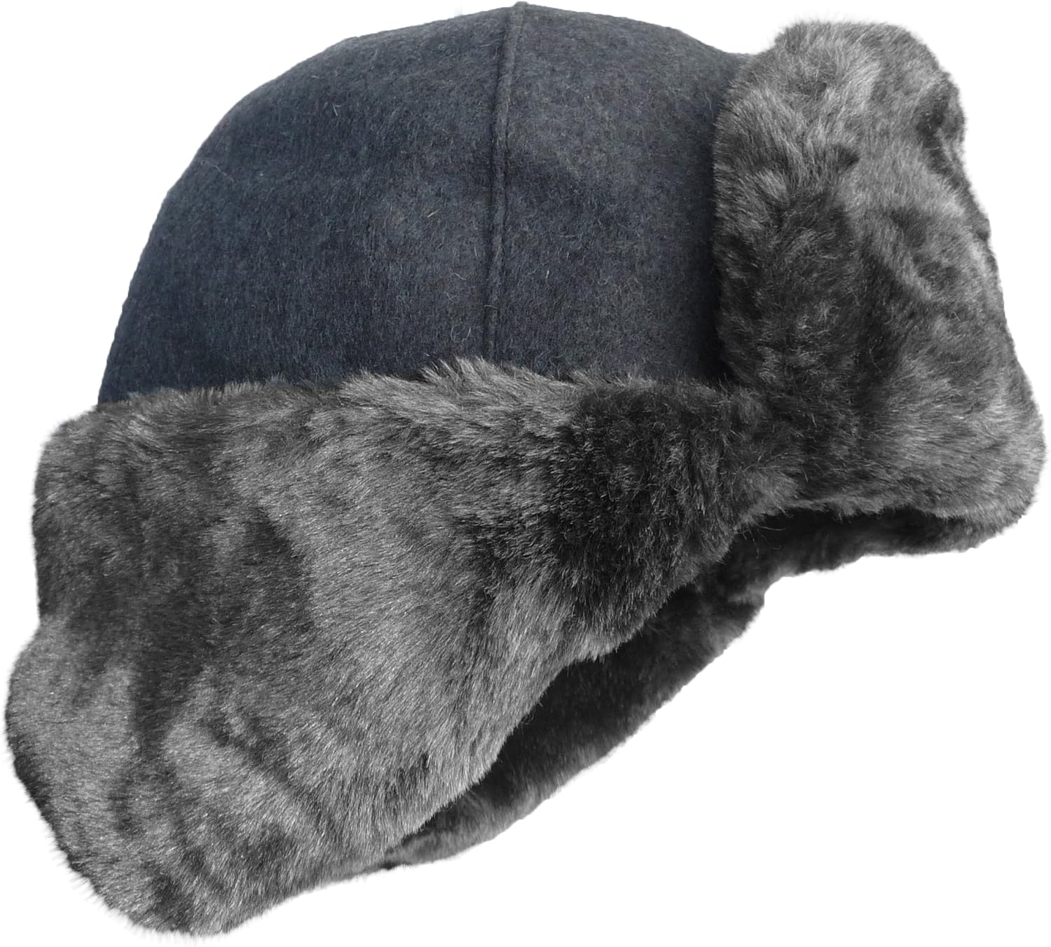 Faux Fur Ushanka Russian Winter Hat. Gray, with Soviet Soldier Insignia