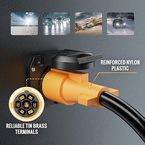 Miniatura 7 de MECMO Cable de enchufe de remolque de 7 pines resistente con conector de doble clavija de 8 pies, arnés de cableado lateral de remolque en línea de