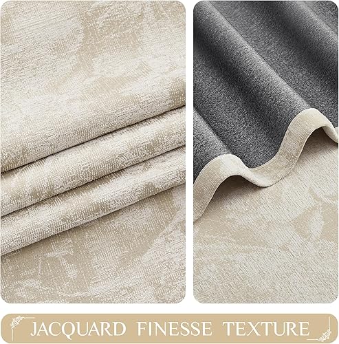Miniatura 2 de Beauoop - Cortinas opacas beige con diseño floral jacquard, 2 paneles, para dormitoriosala, de felpilla, gris pardo, aislantes y a prueba de ruido,