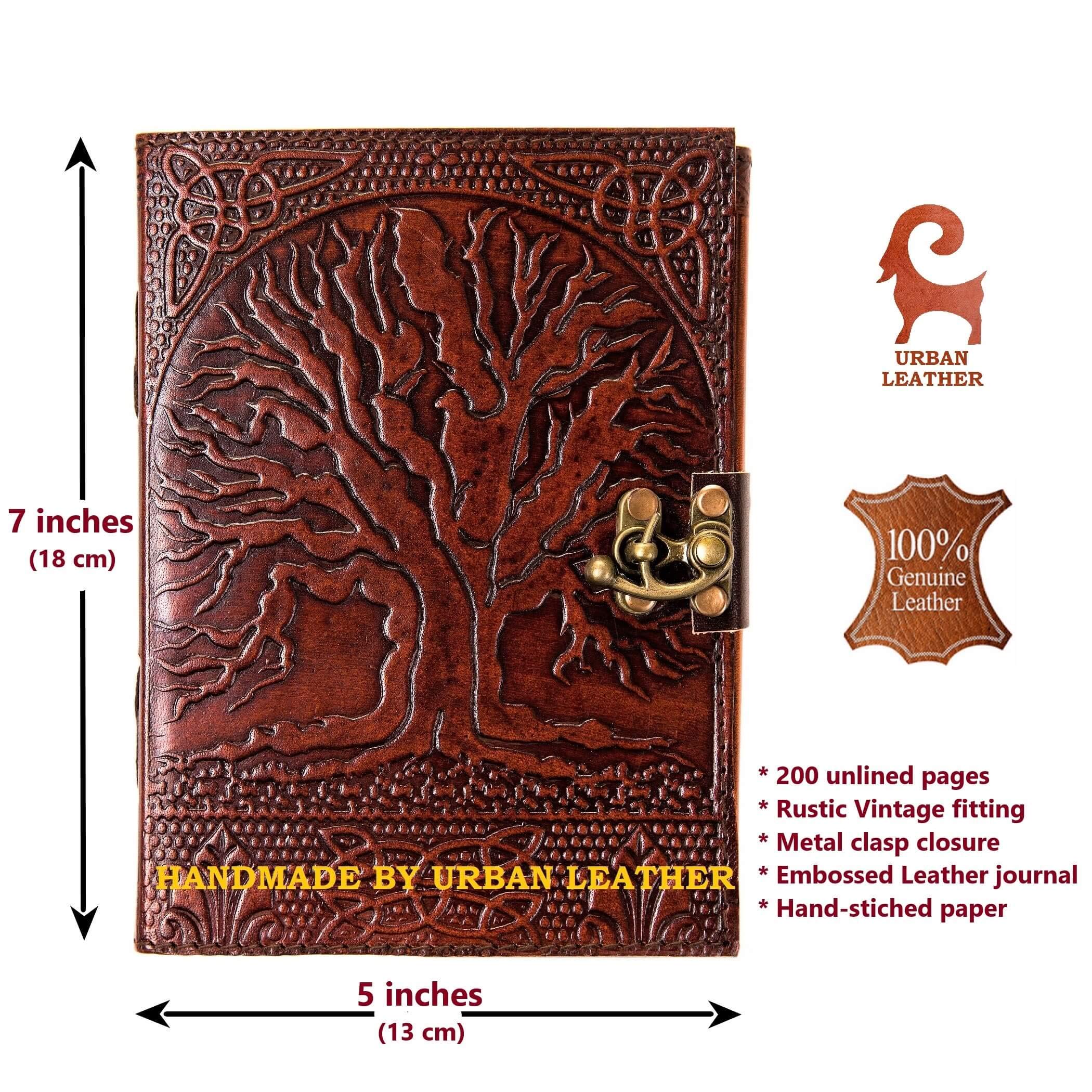 Tree Of Life Leather Journal | Embossed Handmade Sketchbook With Brass Lock - View #7
