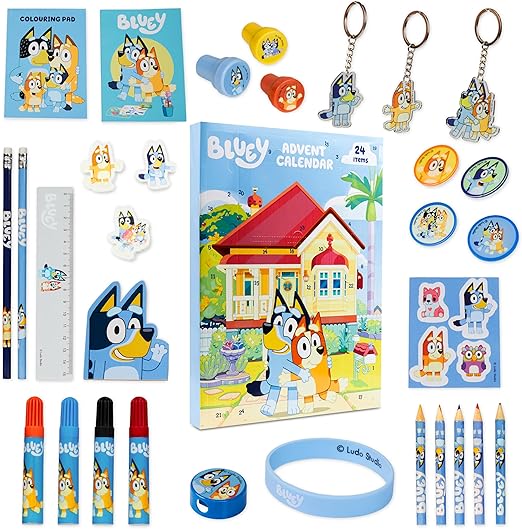 Bluey Advent Calendar 2025 Kids Girls Stationery Christmas Countdown 24 Toys Stocking Filler Colored Pencils Bracelet Small Xmas Gifts