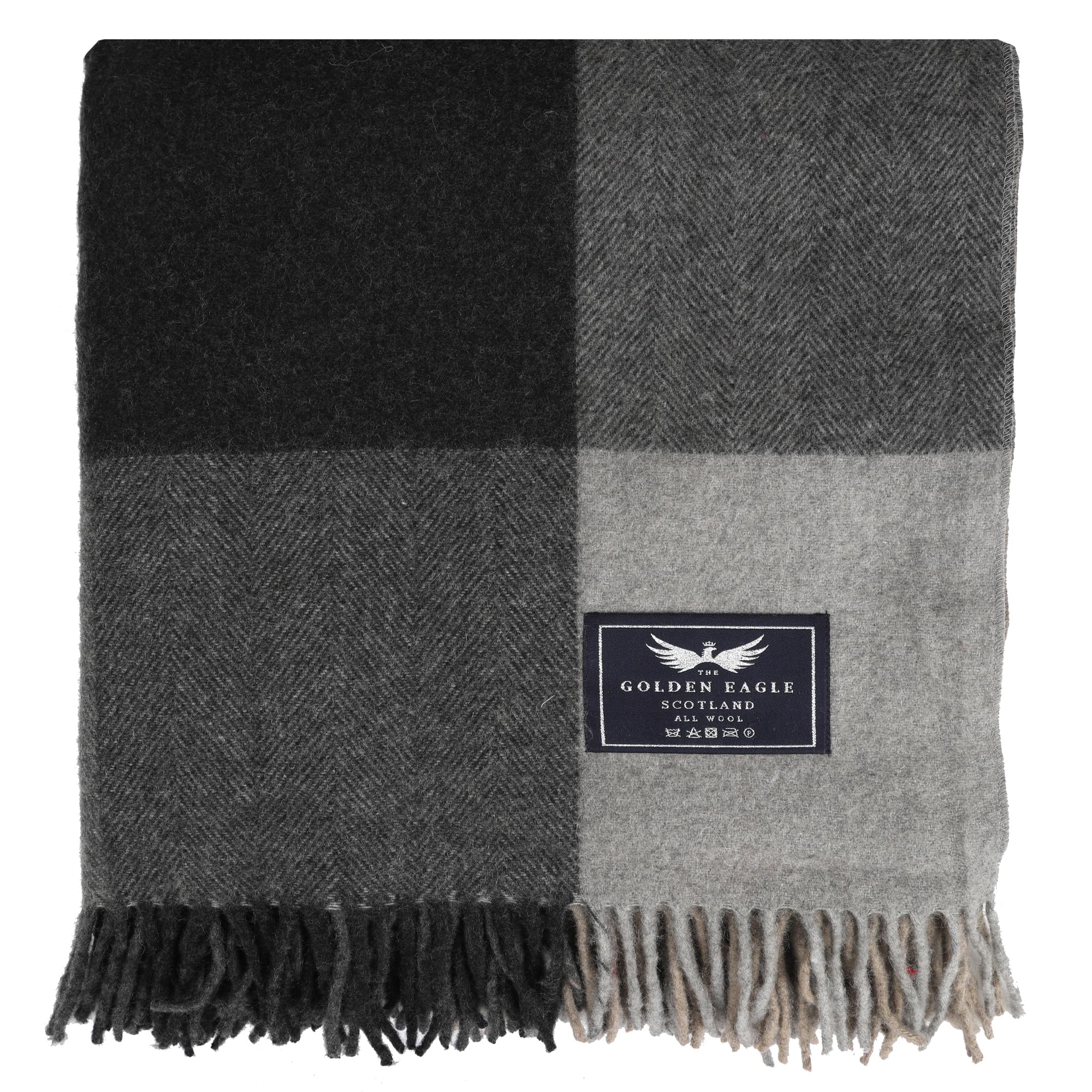The Golden Eagle Scottish Tweed Wool Large Blanket Tartan Rug with Check Pattern for Warm Winter (Herringbone Tweed Check Grey/Charcoal) — image 1