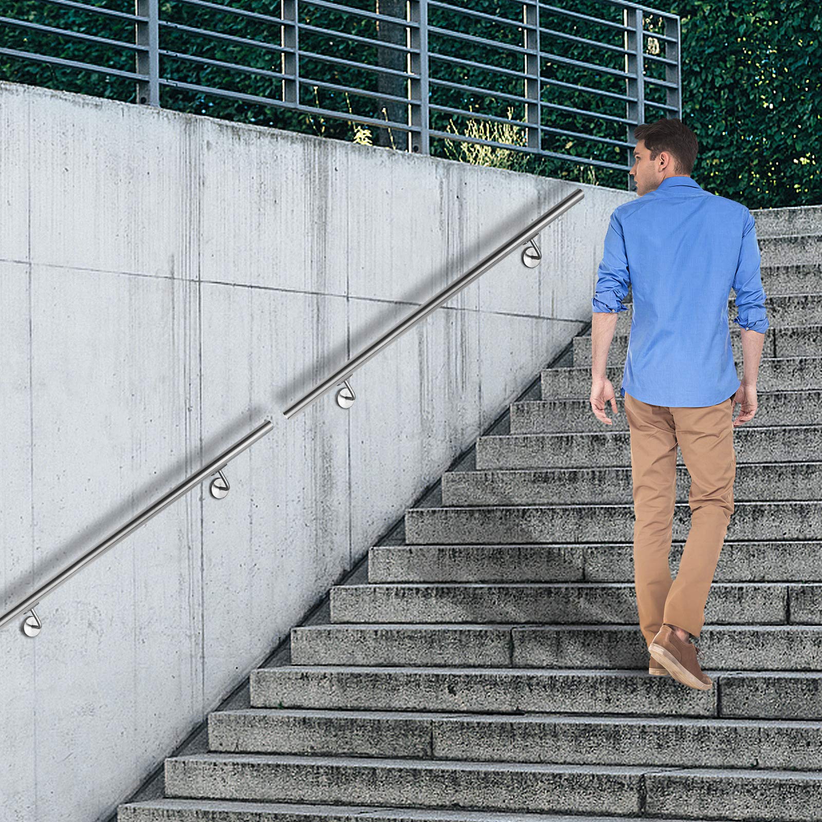 Froadp Poręcz ze Stali Nierdzewnej 100cm Poręcze Mocowana na Ścianie Przy Schodach Poręcz Ścienne Schody Balkonowe dla Balustrady Wewnętrznej i Zewnętrznej z Uchwytem Ściennym i Osłonami Końcowymi